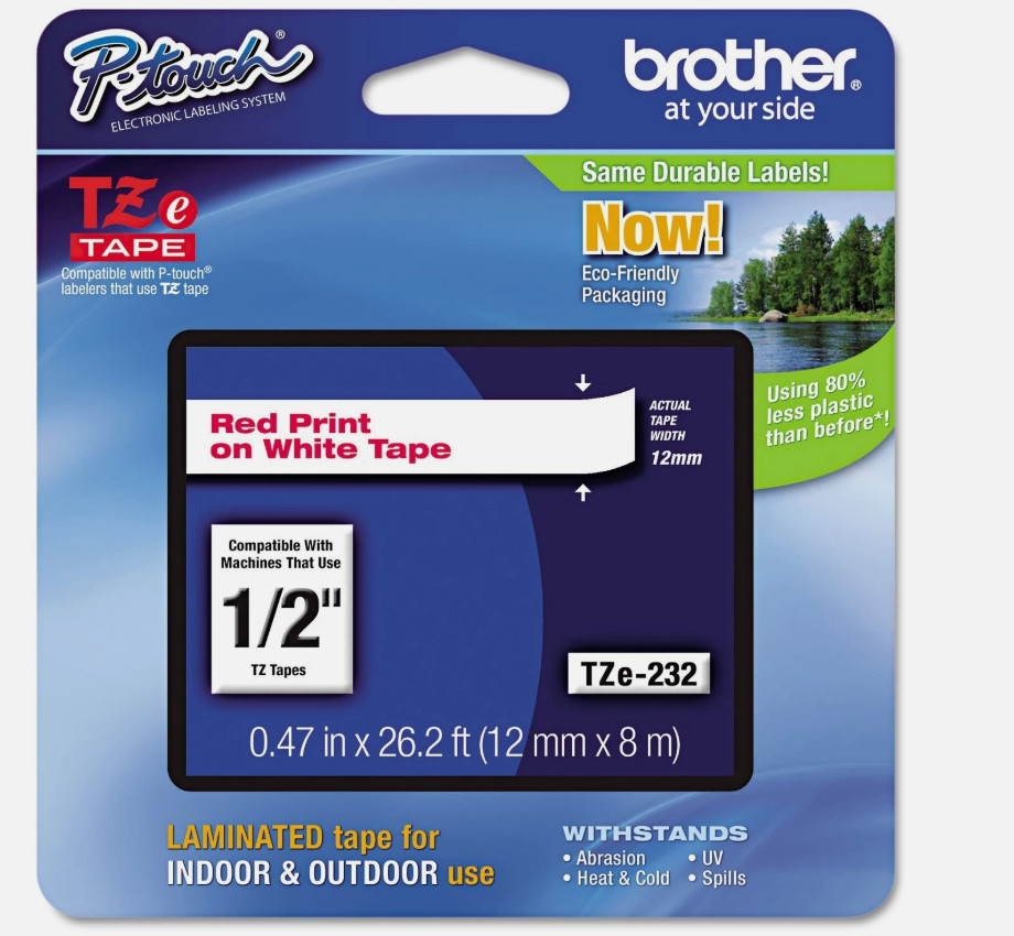 Brother Genuine P-Touch TZE-232 Tape, 1/2″ Red Print on White Tape TZe Tape