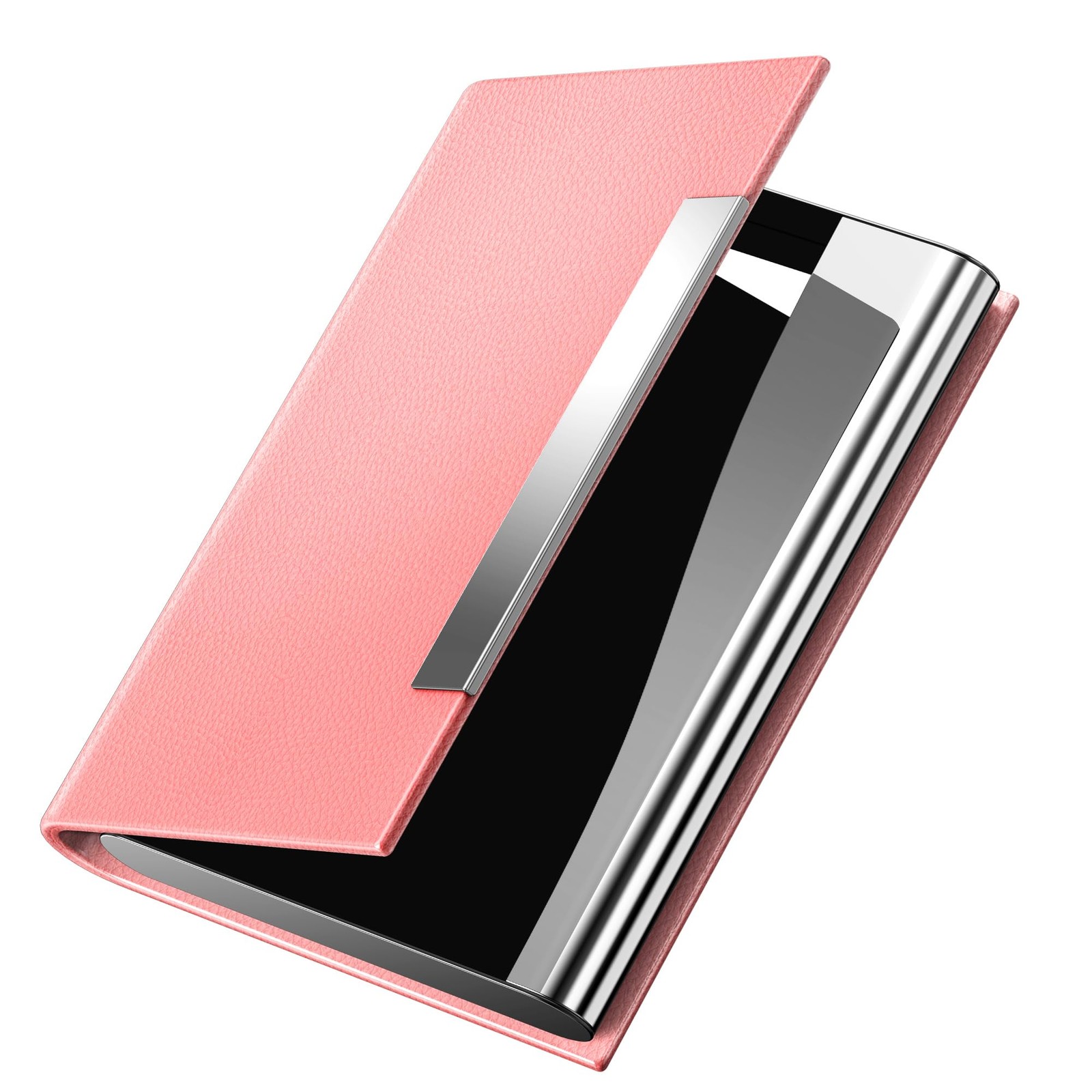 Leather and Stainless Steel Business Card Holder Credit Card Wallet Case