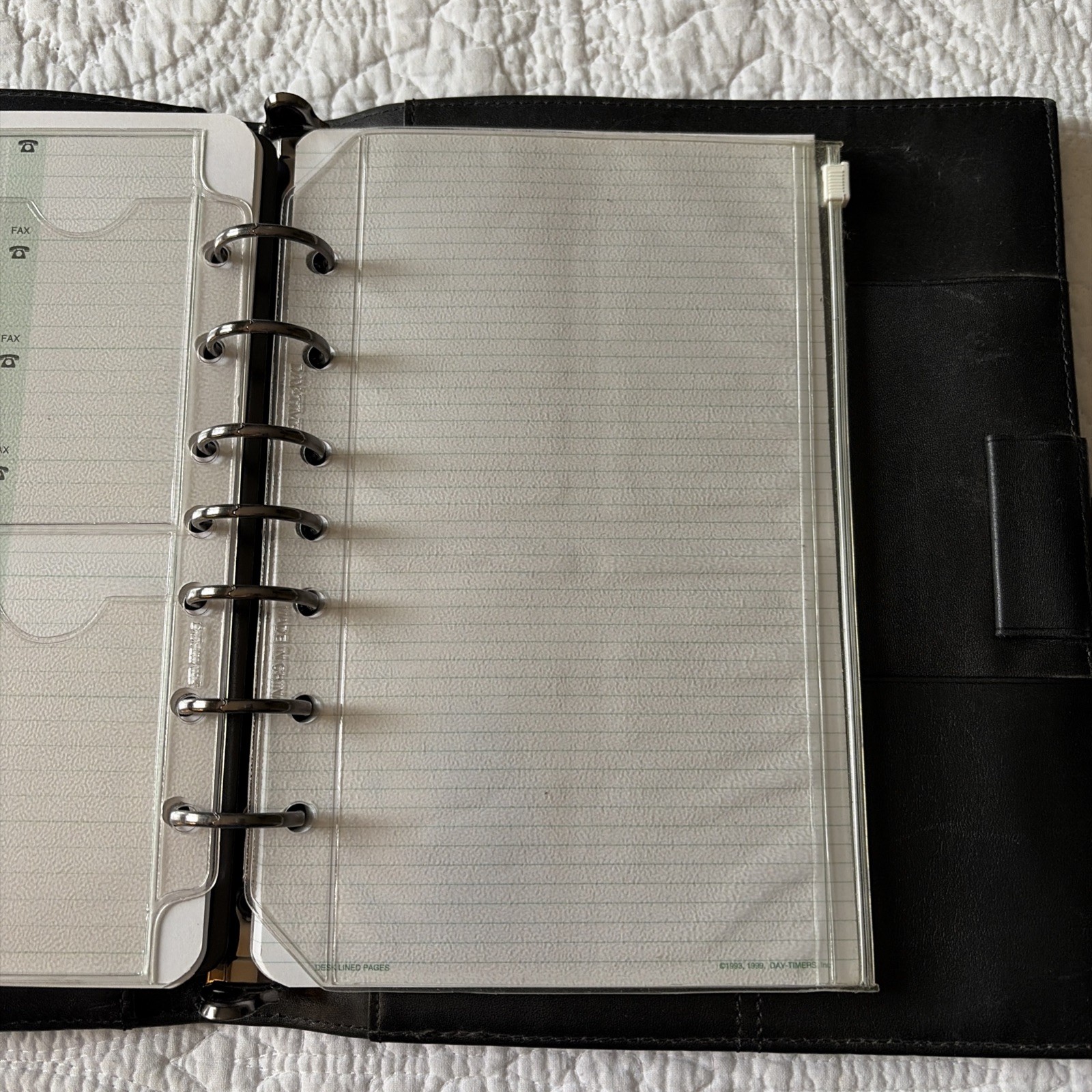 Vintage Day-Timer Genuine Leather Planner Black 6 Ring Binder Silver Buckle