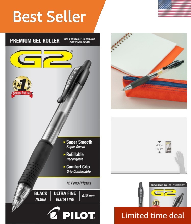 G2 Gel Roller Pens, Ultra Fine Point Gel Pens .38 mm, Pack of 12, Black