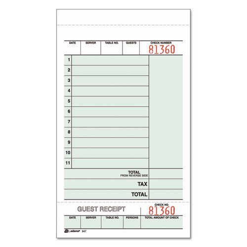 Adams Guest Check Unit Sets, Two-Part Carbonless, 4.25 x 6.75, 250 Forms Total