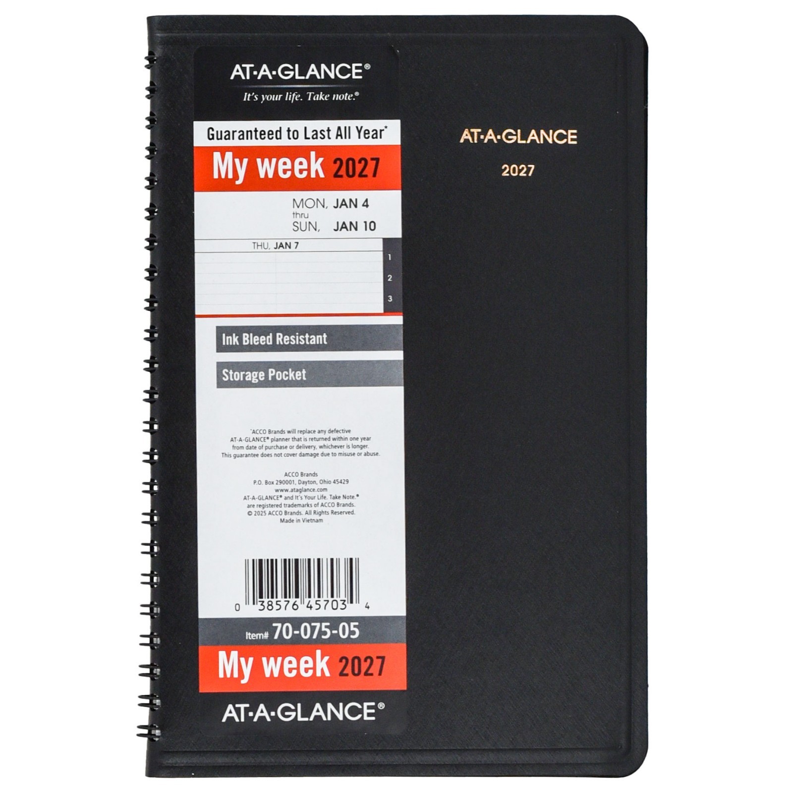 2026 At-A-Glance 70-075 Weekly Appointment Book 5 x 8″