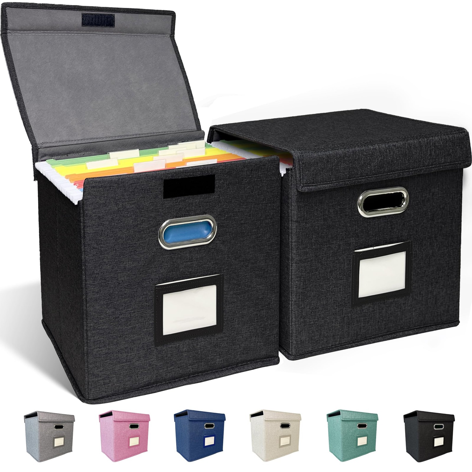 2 Pack Hanging File Folder Box with Lid, Durable Letter Size Filing Storage B…
