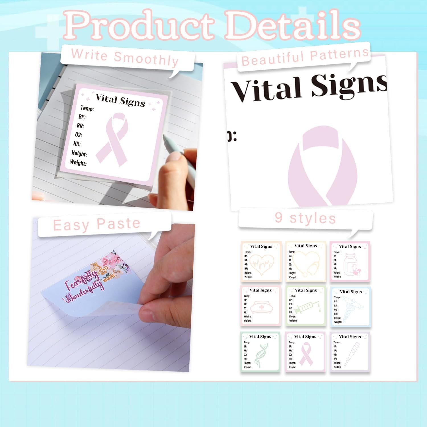 Vital Signs Sticky Notes Gifts, 9 Pack Vitals Notepad 3×3 Inch, Nurse Daily M…