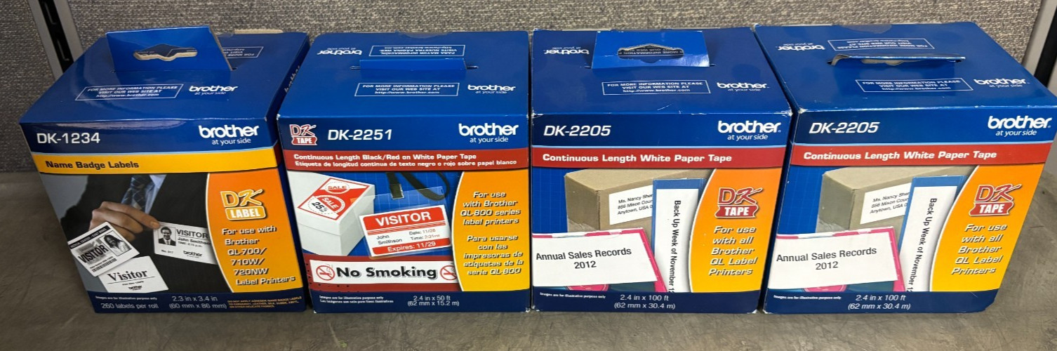 Lot of 4 – GENUINE Brother DK-2205 DK-1234 DK-2251