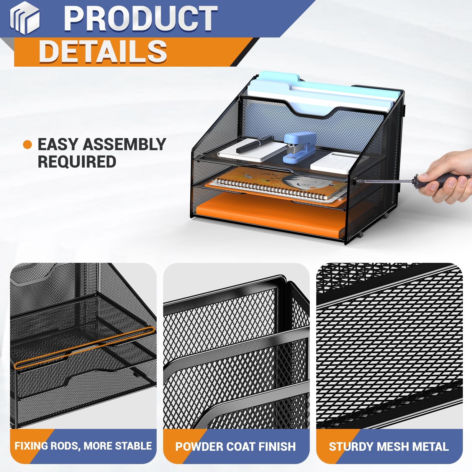 GAWERK Letter Tray Organizer, Mesh Desk File Organizer with 3 Paper Trays and…