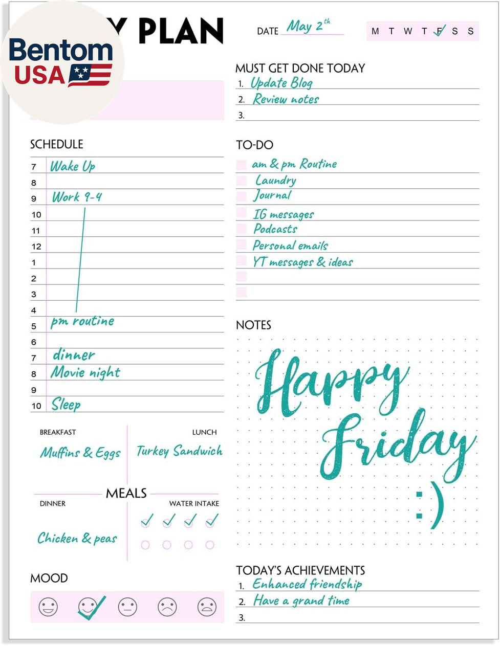 Daily Planner Notepad – Tear-Off Daily Planning Pad, Organizer with to Do Lists,