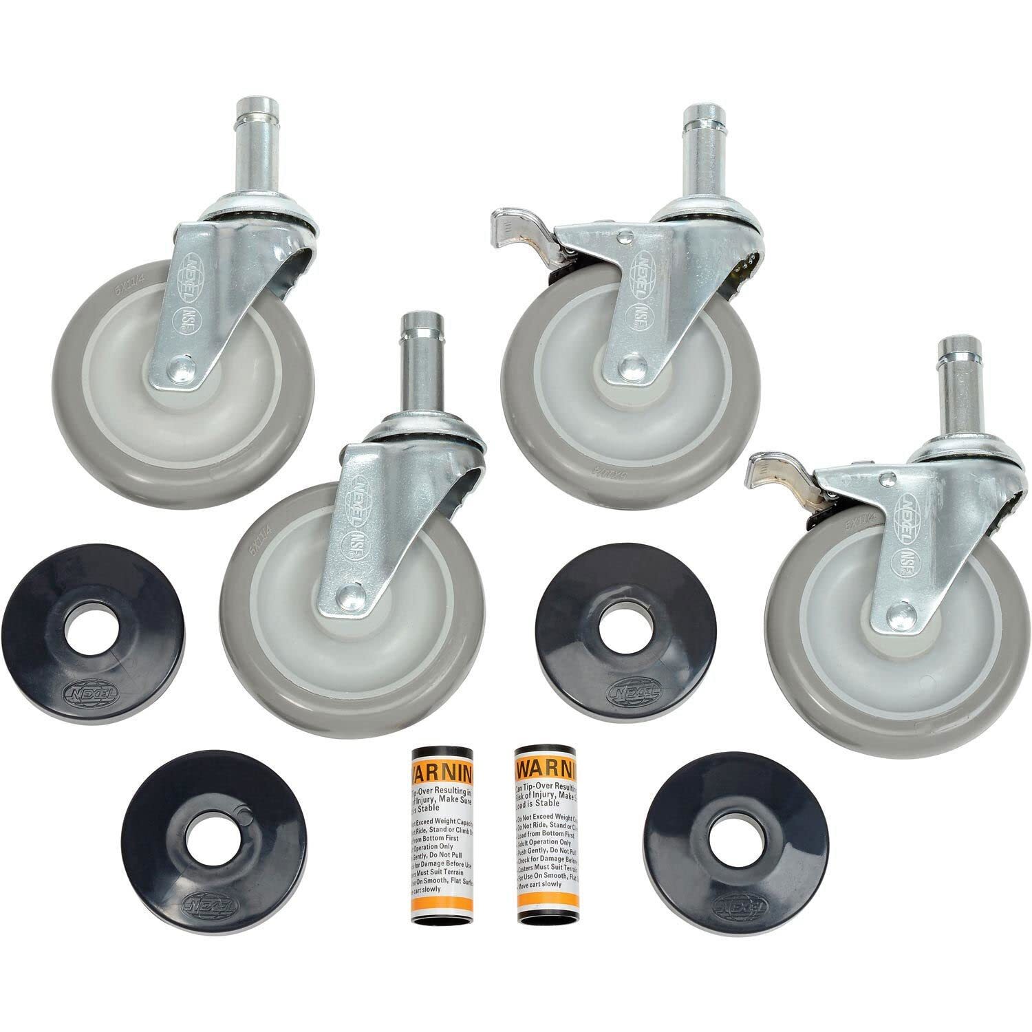 Nexel Stem Casters Set 4 5″ Polyurethane Wheel 2 With Brakes 1200 Lbs. Capacity