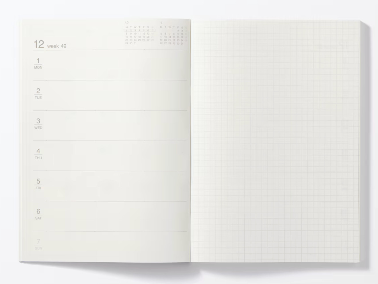 Muji 2026 Monthly Weekly Planner from December 2025 B6 or A5