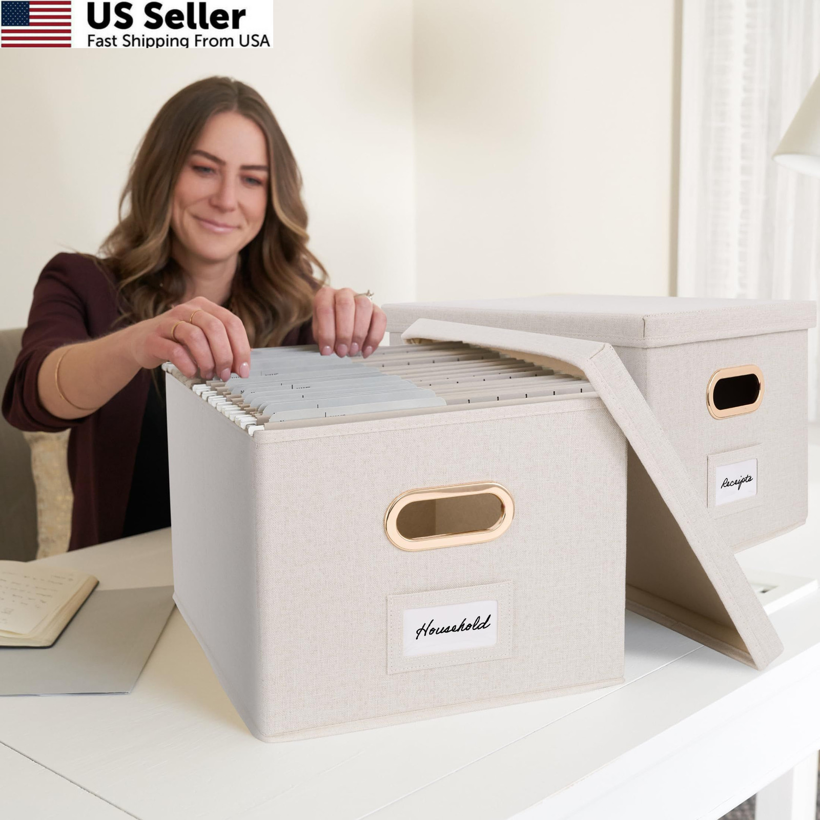 ZICOTO Decorative File Organizer 15.4 inches x 12.4 x 10 inches, Ivory