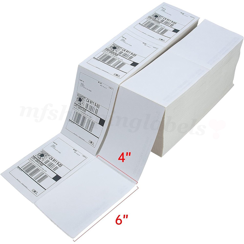 5000 4″x6″ Fanfold Direct Thermal Shipping Labels Perforated for Zebra & Rollo