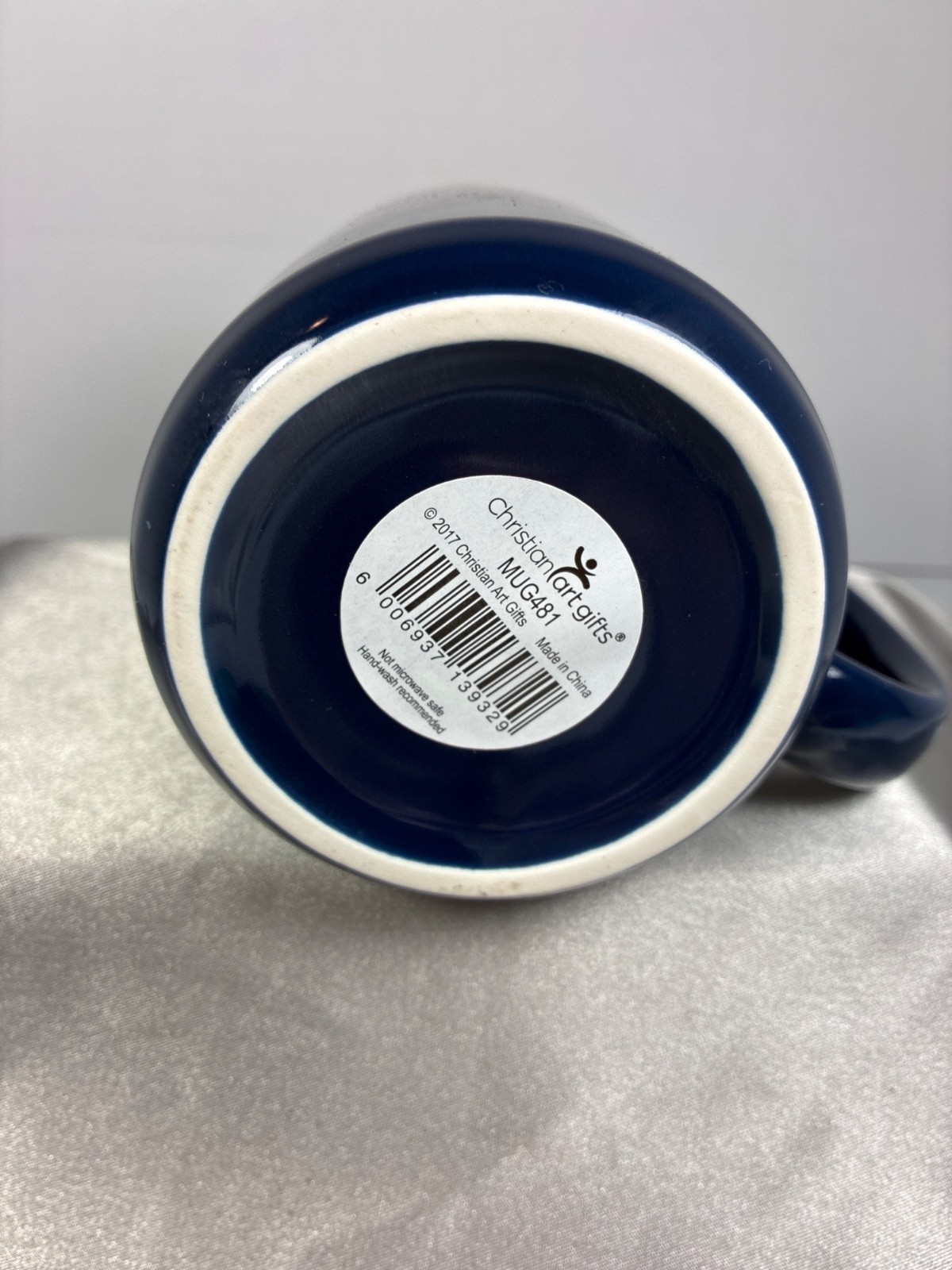 Christian Art Gifts Faithful Servant Mug 2 Chronicles 15:7 Blue Gold Coffee Cup