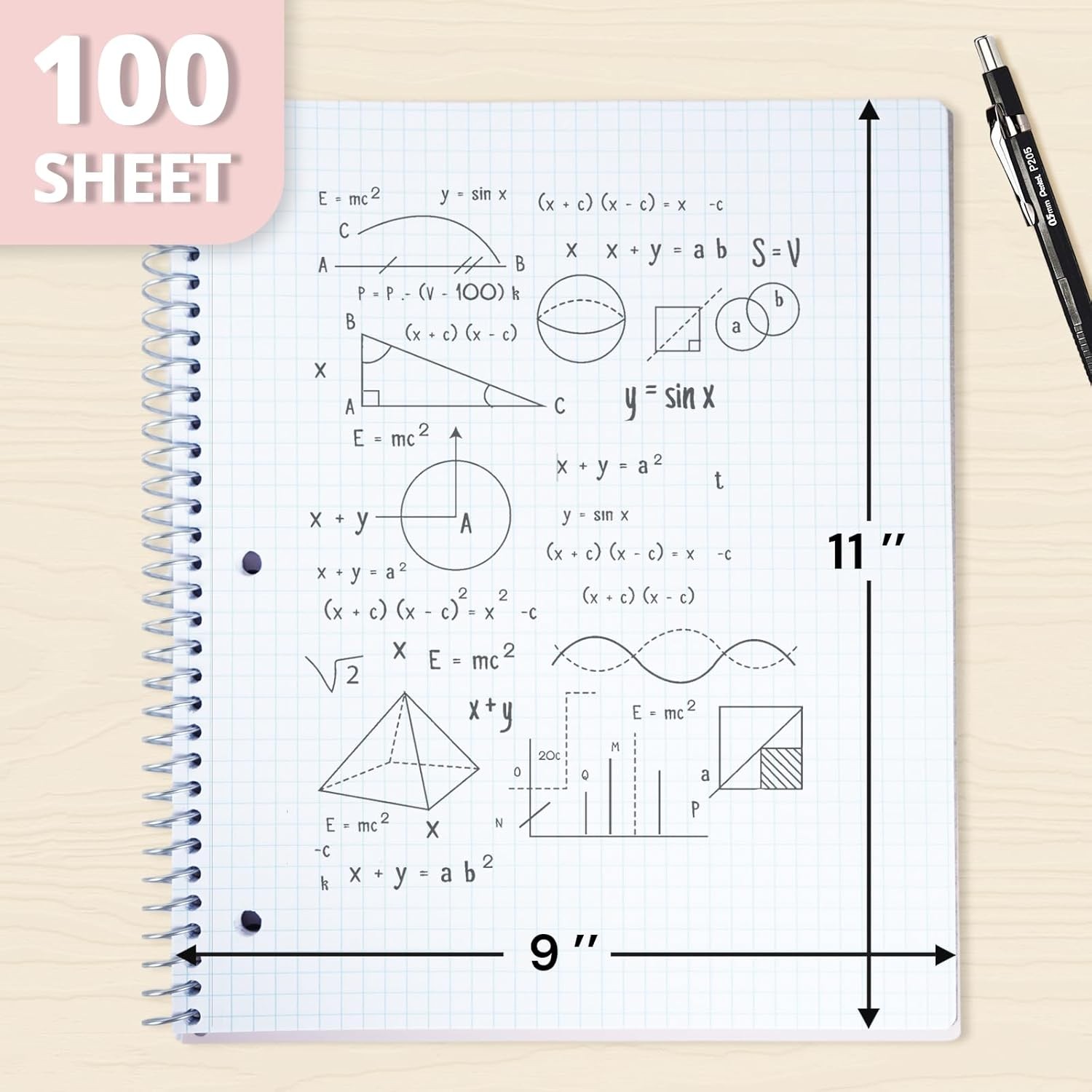 Graph Ruled Spiral Notebook 1 Subject, 12 Pack, 9 x 11 in, 100 Sheets,