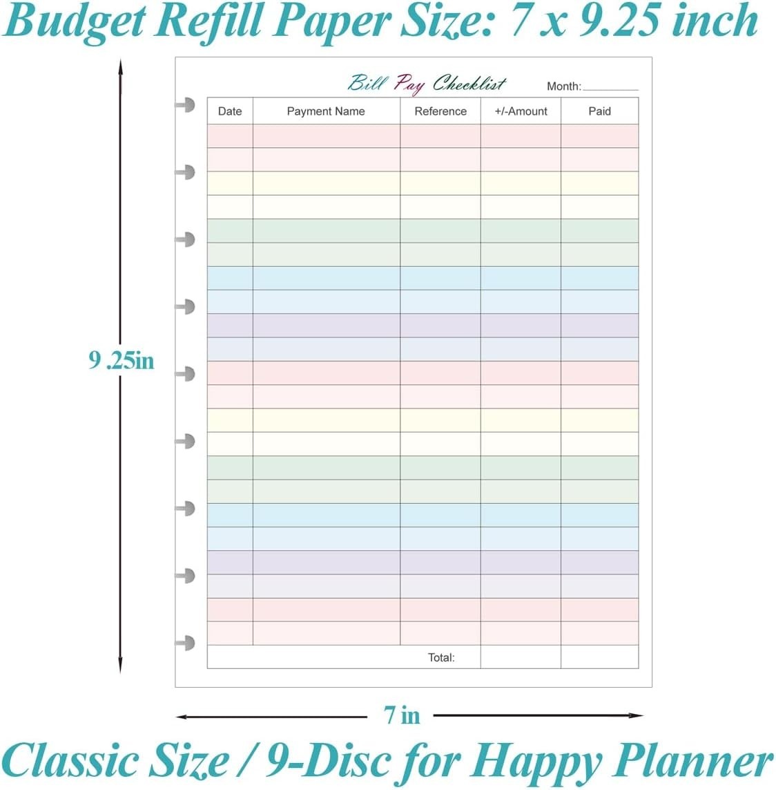 Bill Pay Checklist Refills – 50 Sheets/100 Pages Classic Size Colorful Monthl
