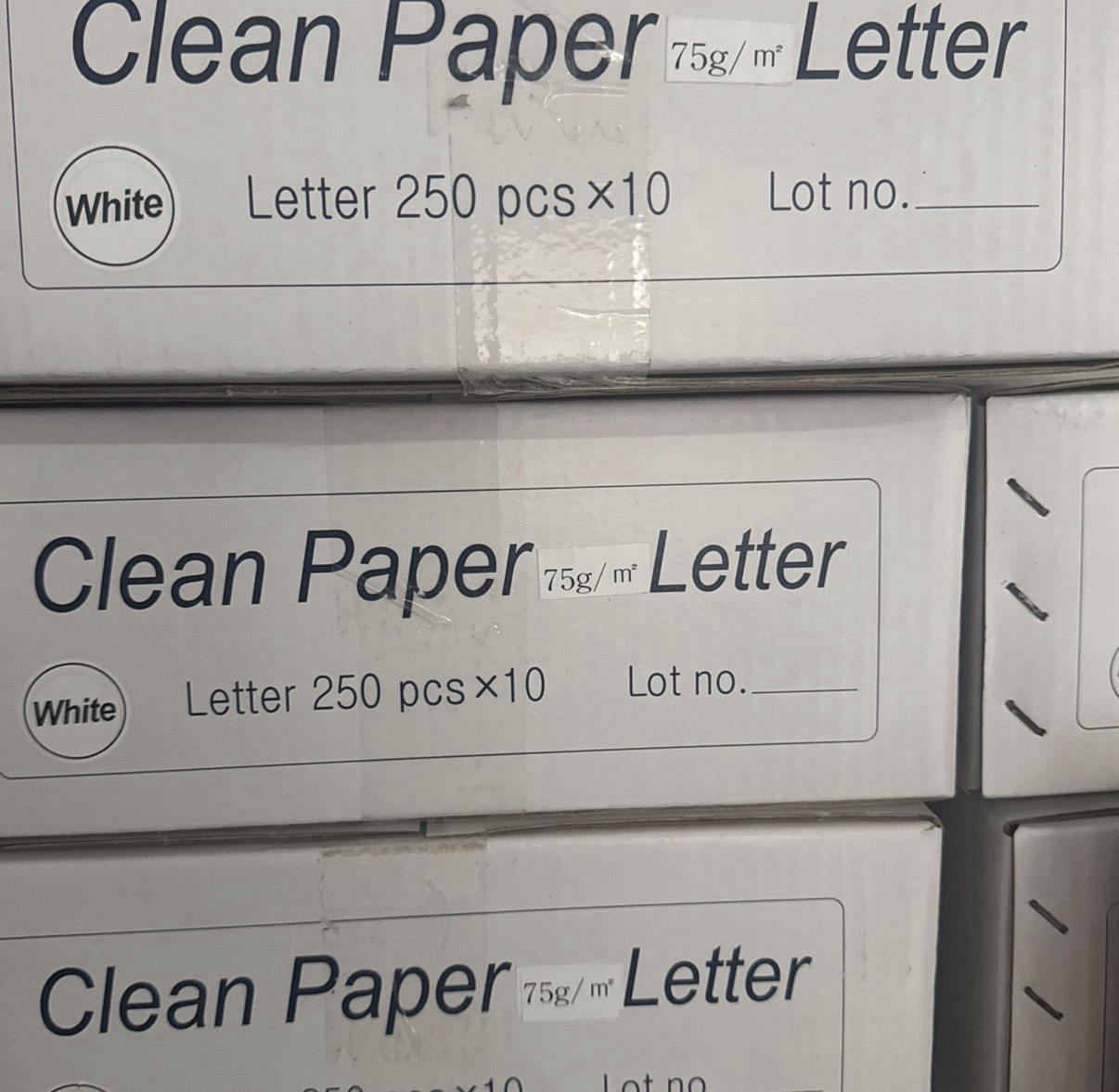 Clean Paper White Letter Paper 250 Sheets/Ream, 10 Reams per Case x 7bx.