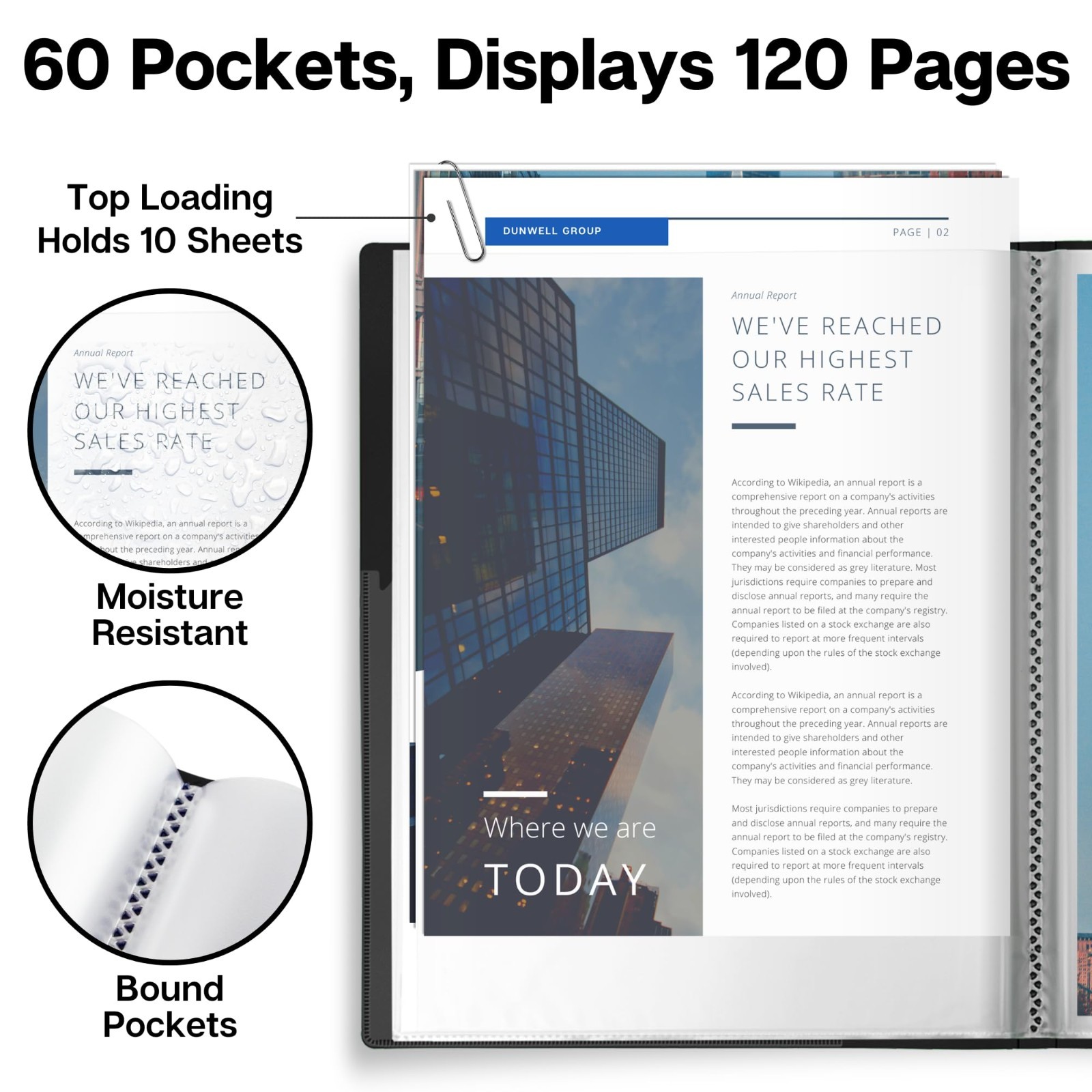60-Pocket Presentation Binder, 120 Pages, 8.5×11 Organizer for Documents, Photos