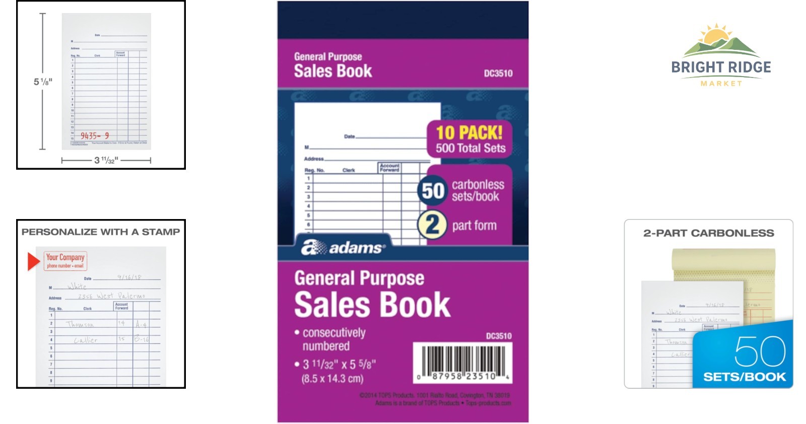 General Purpose Sales Receipt Book, 2-Part, 50 Sets, Compact, Easy to Carry