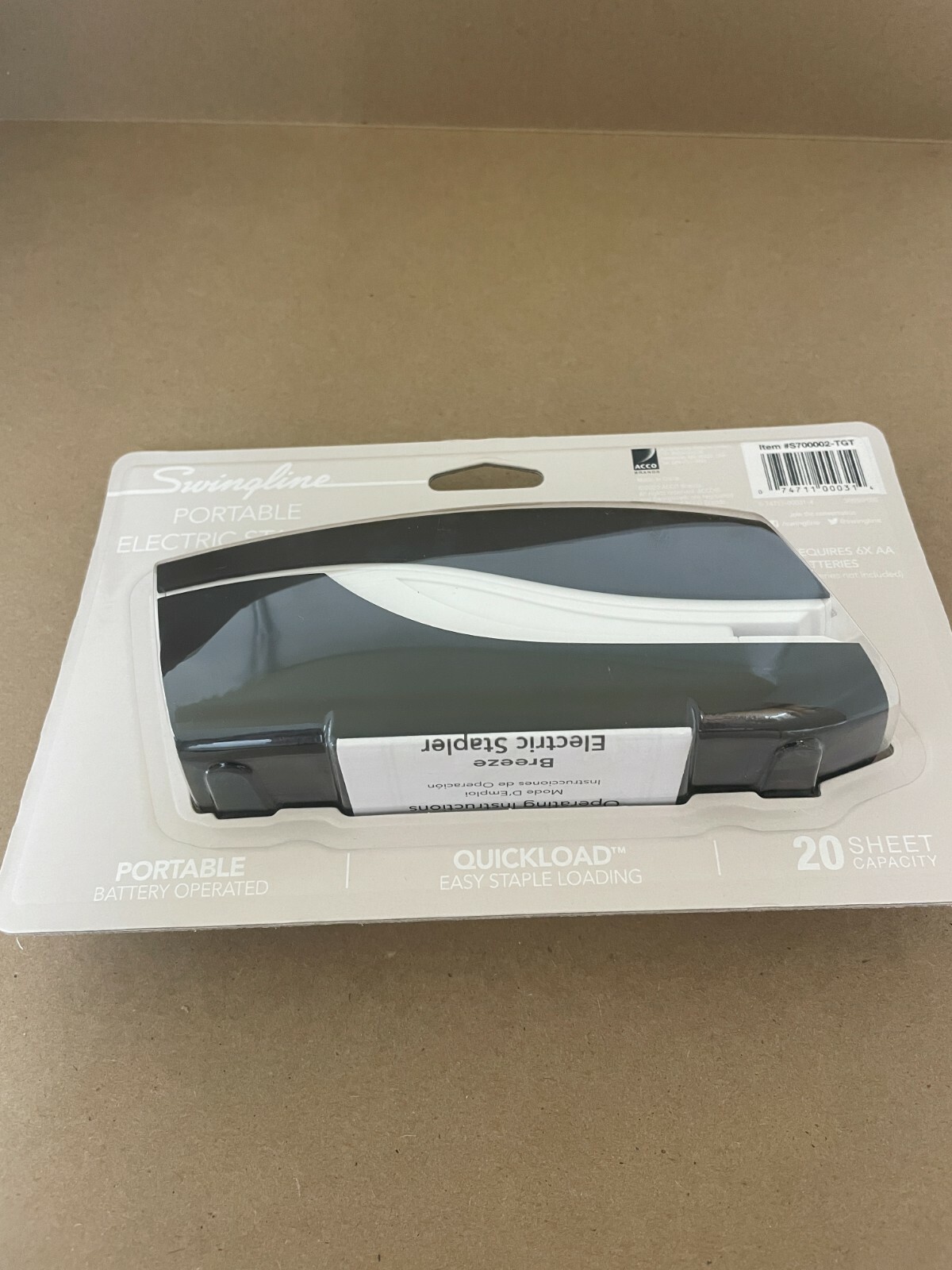 NEW Swingline Breeze Portable Electric Stapler 20-Sheet Capacity Battery Power