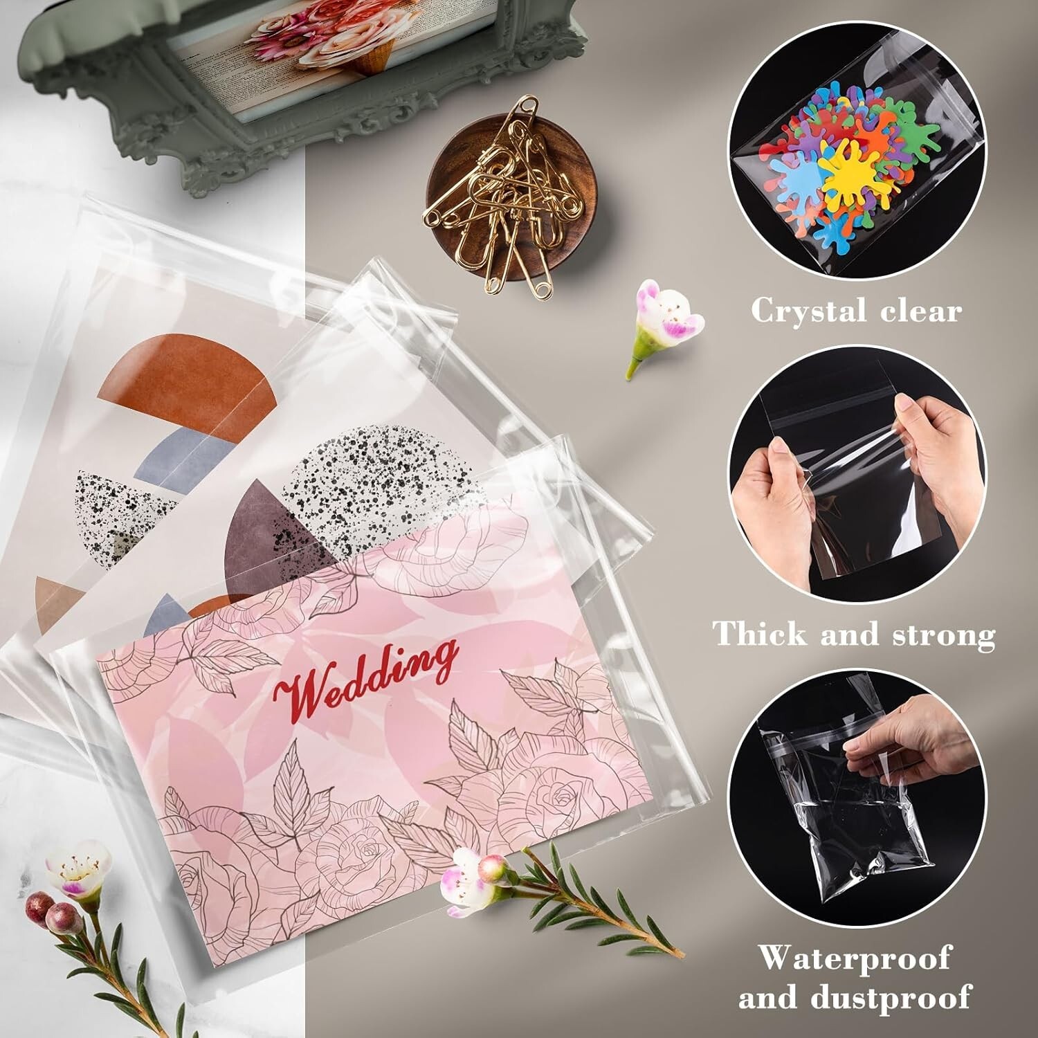 Durable 6×5 Self-Sealing Cellophane Bags – 100 Pack for Photos & Documents
