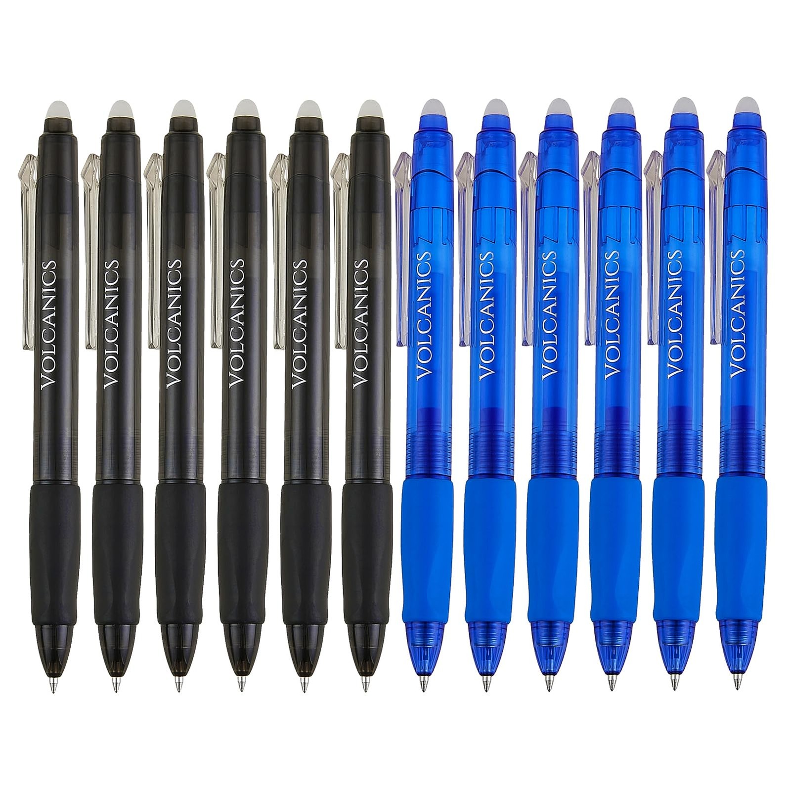 Volcanics Retractable Clicker Erasable 1 Count (Pack of 12), Blue and Black