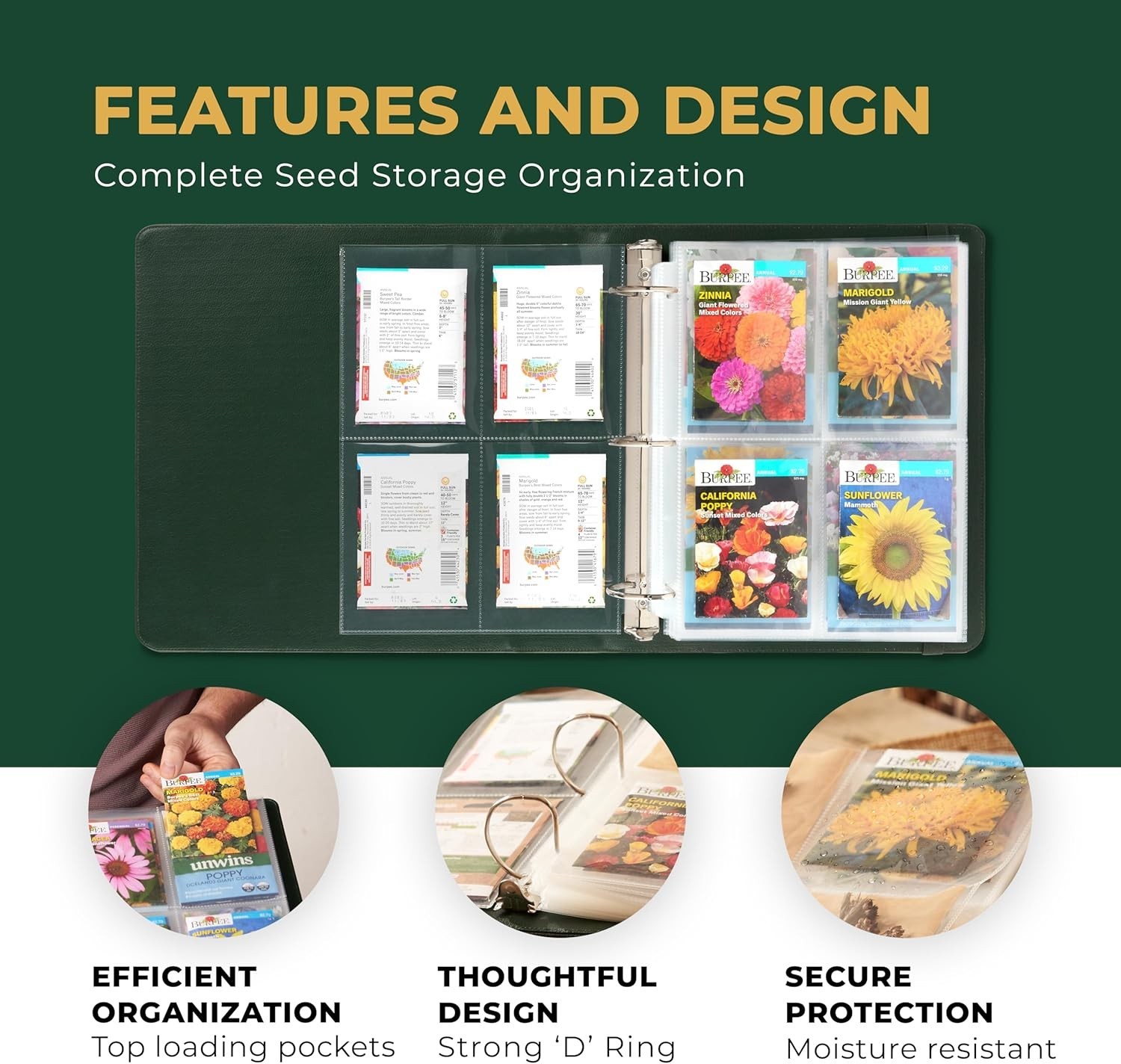 Seed Storage Organizer Binder – Seed Packet Organizer with 50 Pack Sheet Prot…