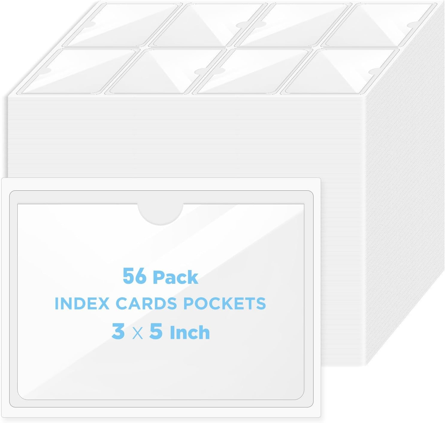 56 Pack Clear Self-Adhesive Pockets 3 X 5 Index Card Pockets with Top Open Lo