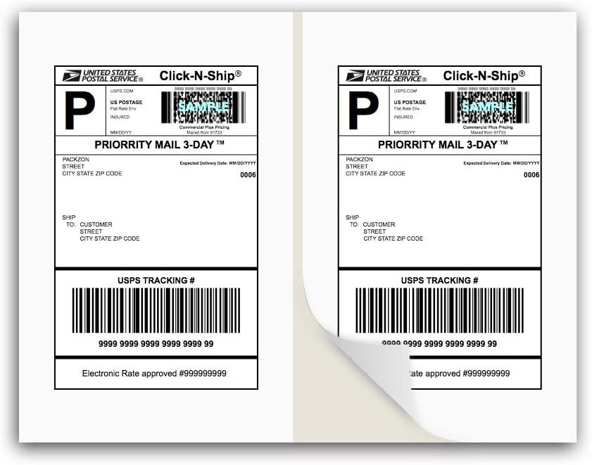 300 Shipping Labels 8.5×5.5 Square Corner Self Adhesive 2 Per Sheet PACKZON®