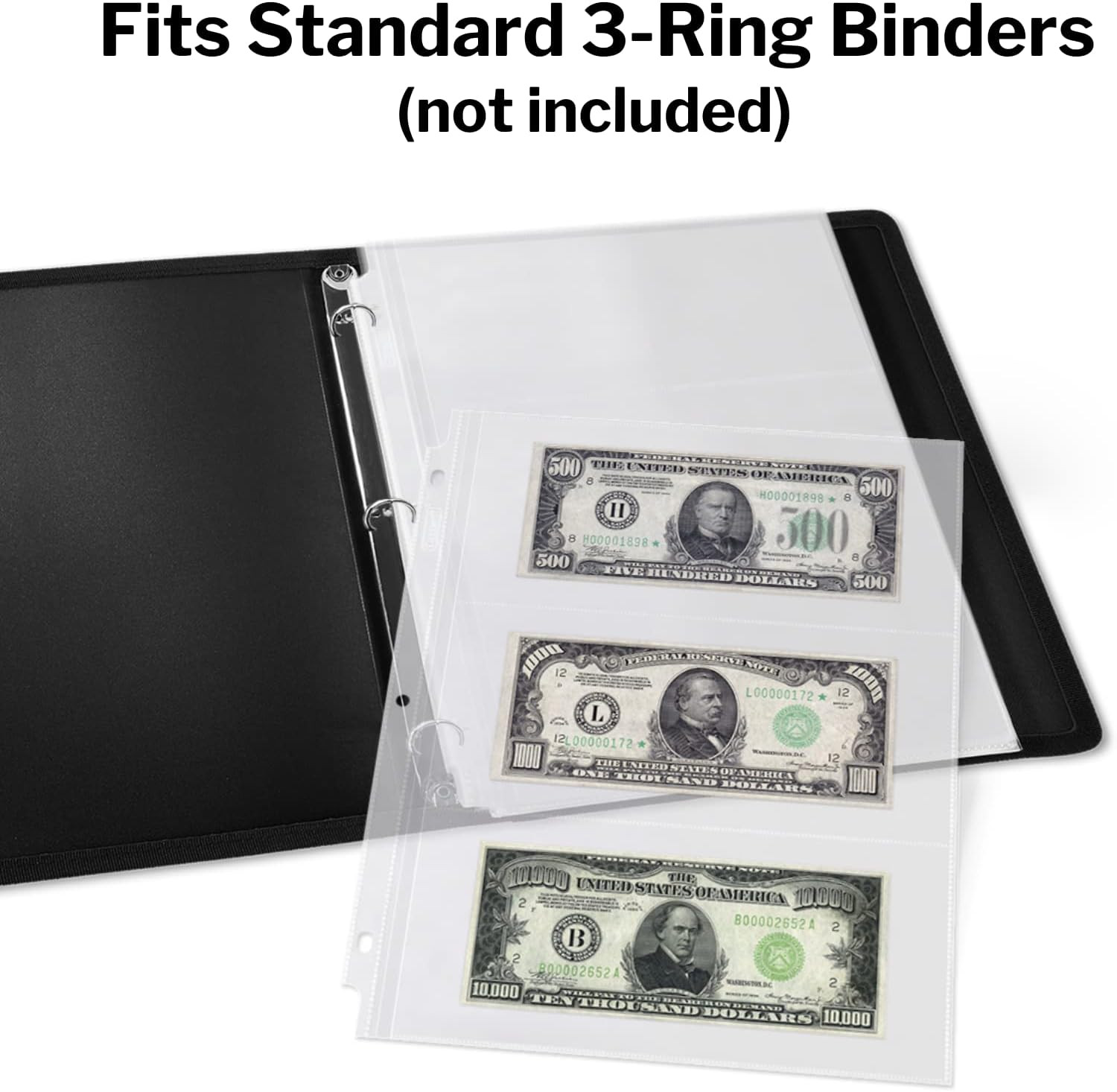 Binder Currency Sleeves for Collectors – (50 Pack), Acid-Free 3-Pocket Clear Pla