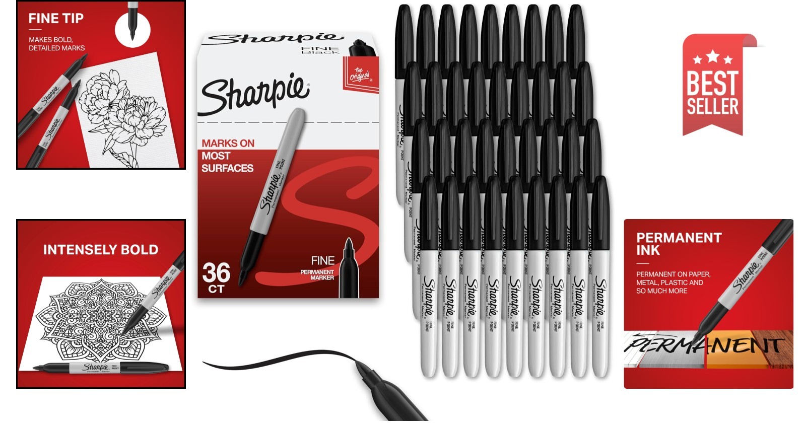 Vivid Black Permanent Markers Fine Tip Set – 36 Count for Artists & Crafters