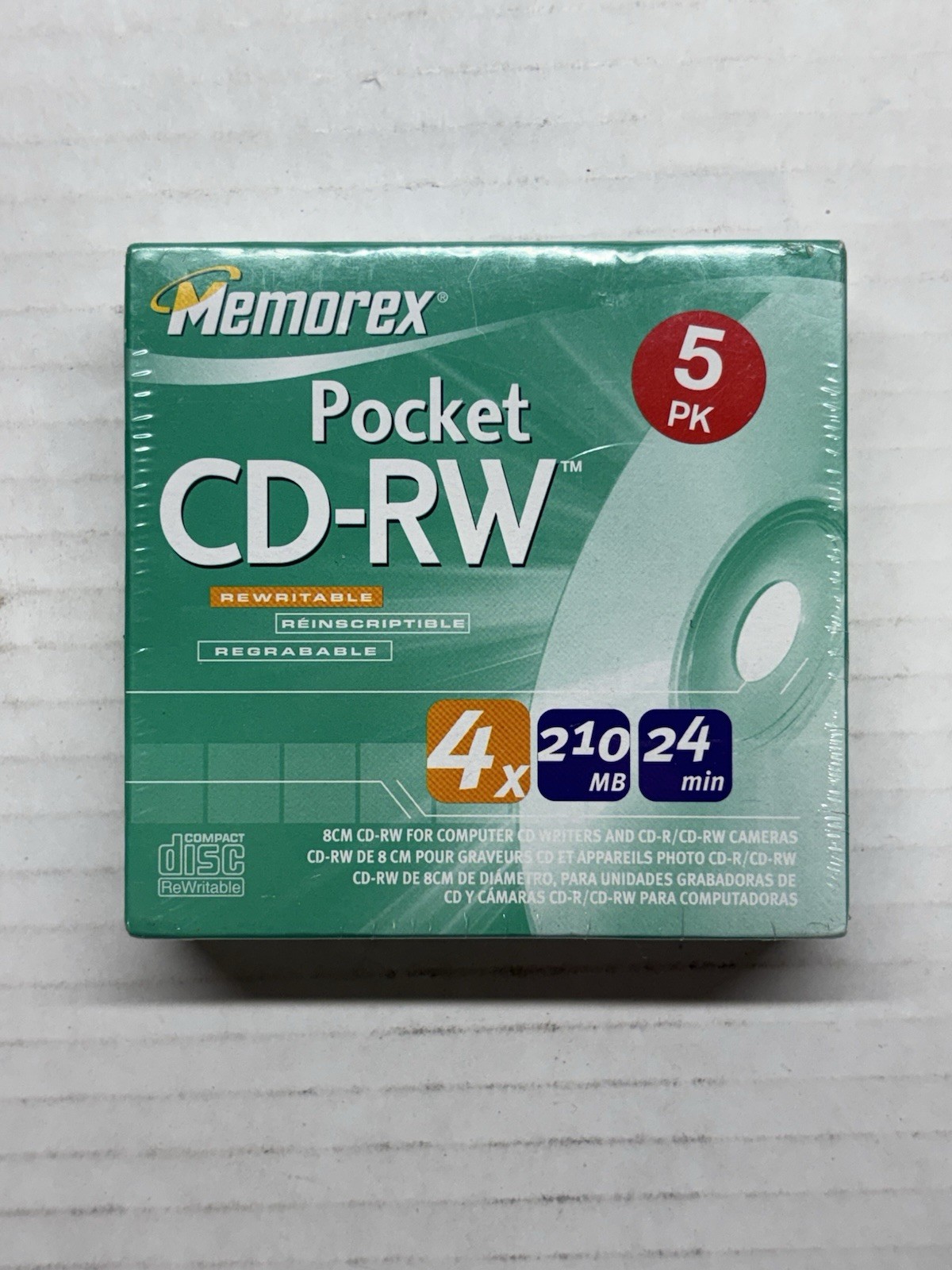 2 sealed Memorex Pocket CD-RW 24x 210 MB 24-min Blank Mini Discs 10 Pack. BONUS
