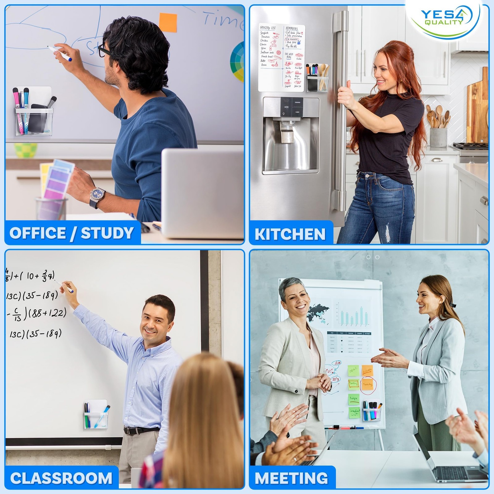 YES4QUALITY Magnetic Pen Holder for Refrigerator with Strong Magnetic Back, D…