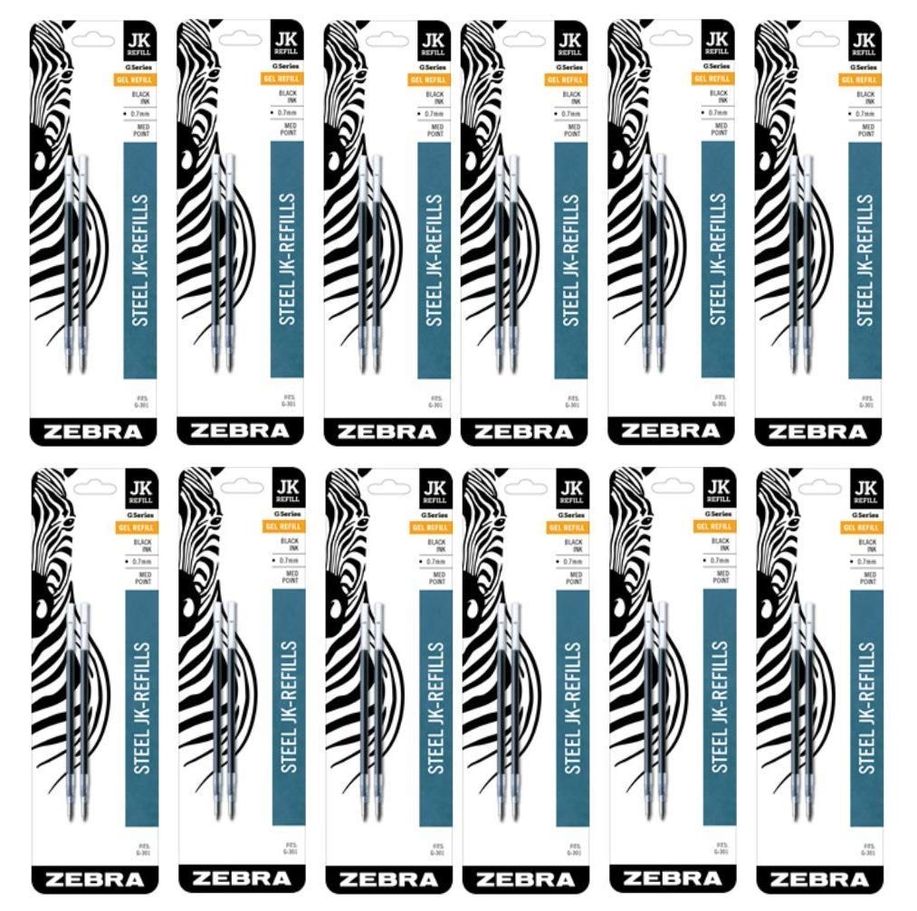 Zebra JK-Refll G301 Retractable Gel Pen Refills, 0.7mm, Medium Point, Black…
