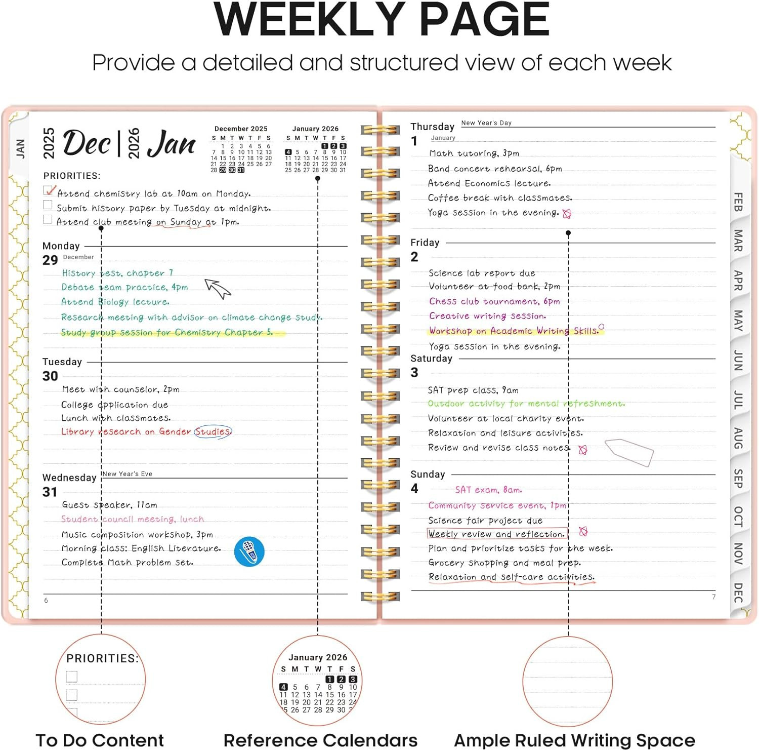 2026 Weekly and Monthly Calendar Planner, A5 (6.3″ X 8.5″), Pink