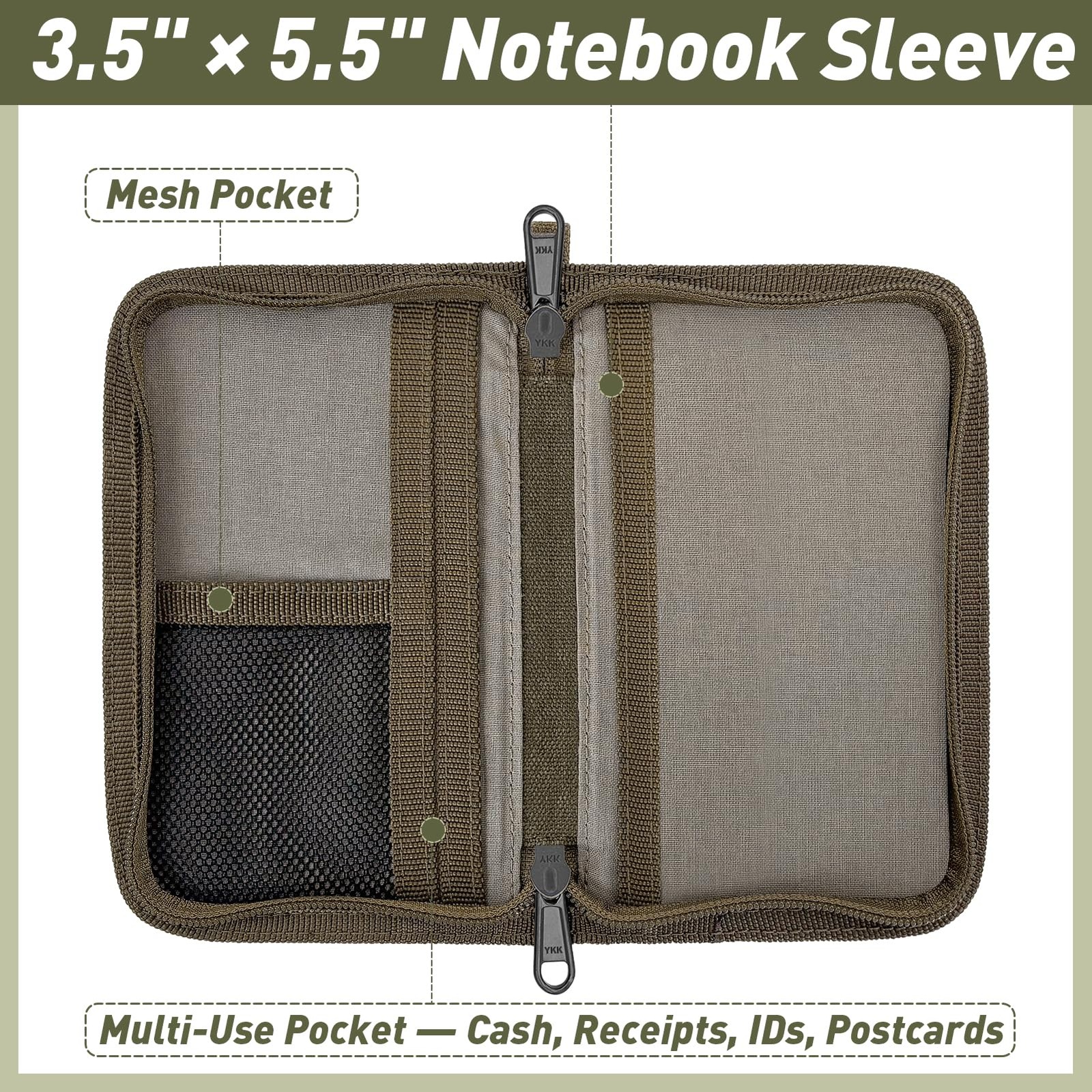 Journal Cover set fits for Field Notes Moleskine 3.5×5.5 In Olive