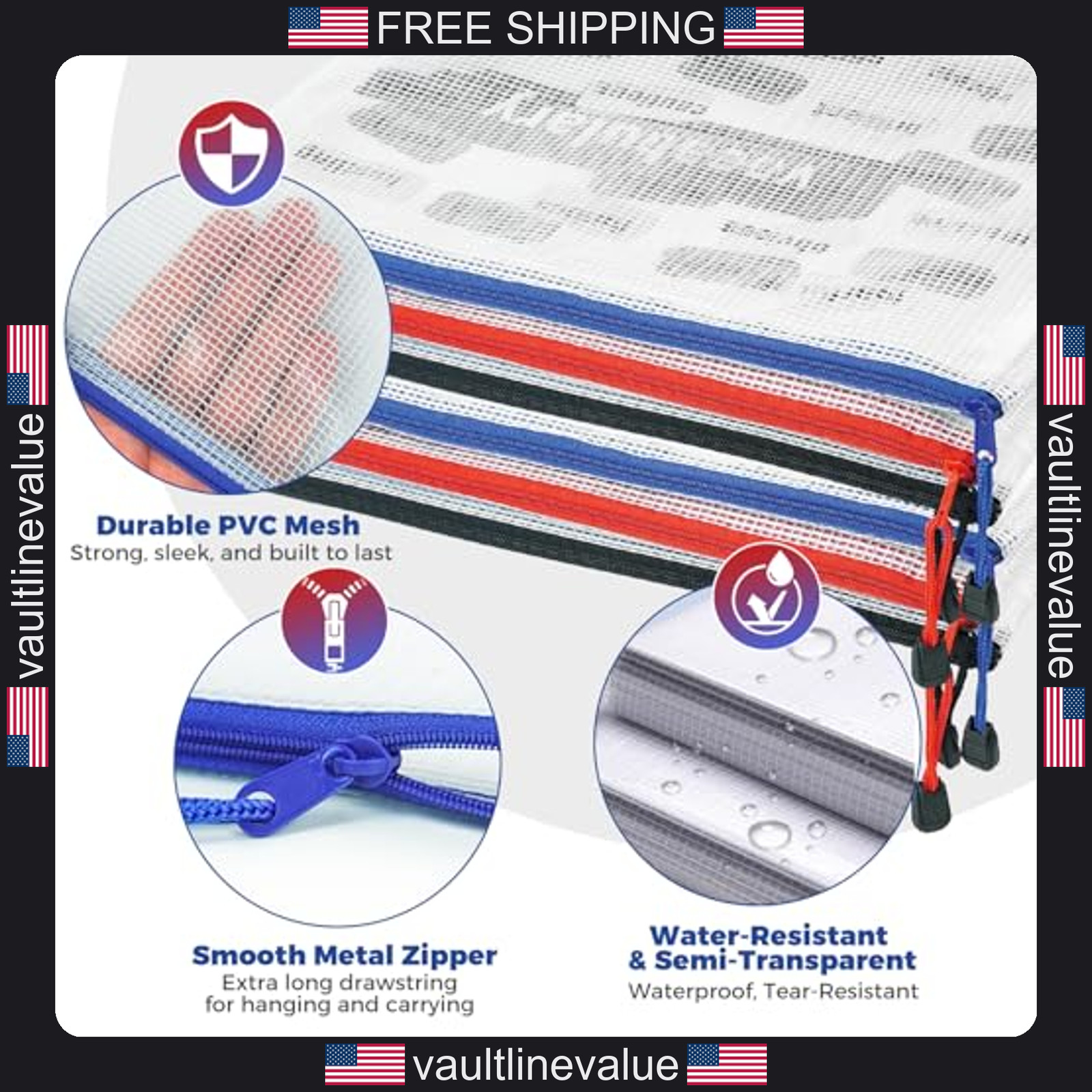 Charmount A4 Mesh Zipper Pouch Bags 10 Pack Waterproof Plastic Document