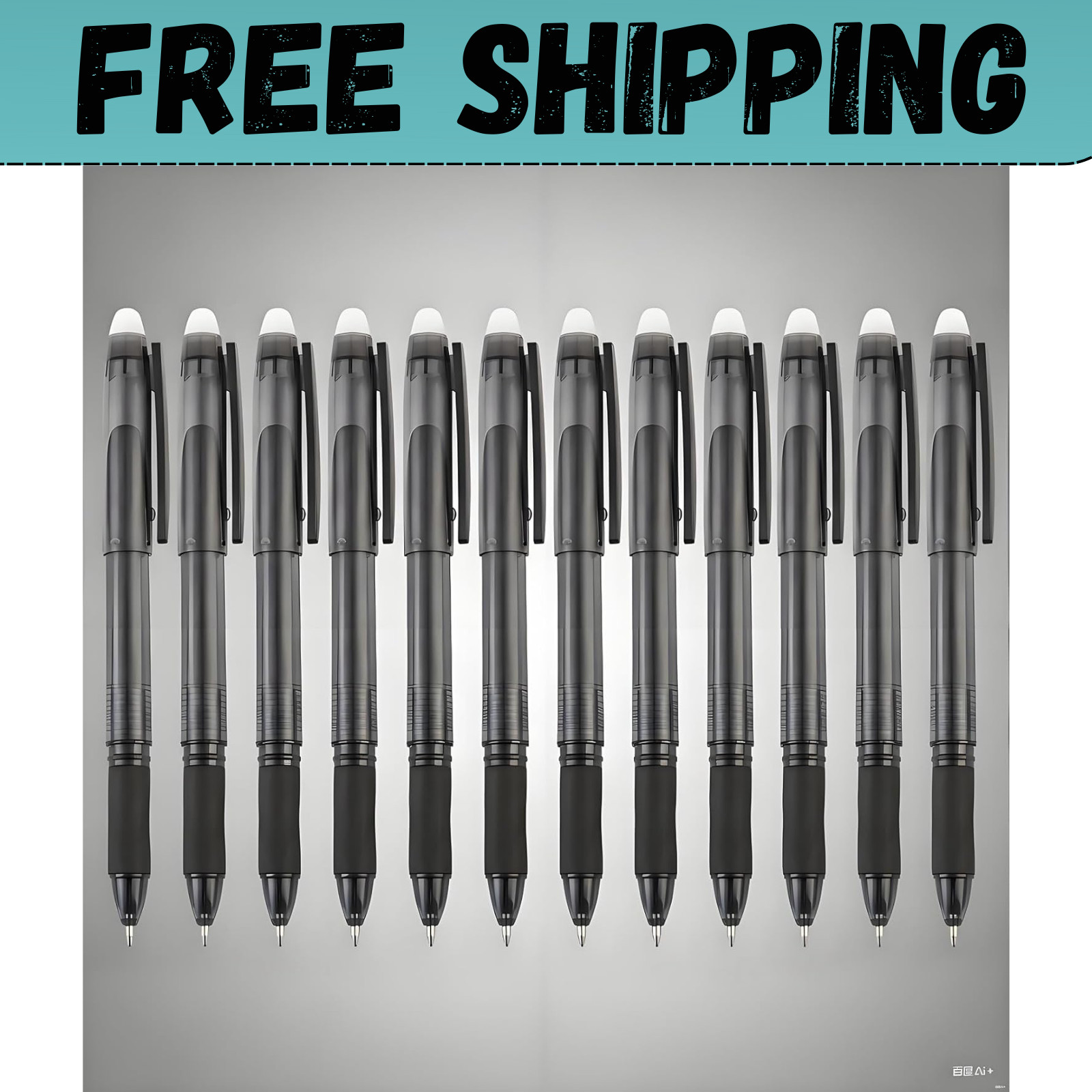 Black Erasable Gel Pens, 0.7Mm Fine Point, 12Pk W/ Eraser, Smooth Writing