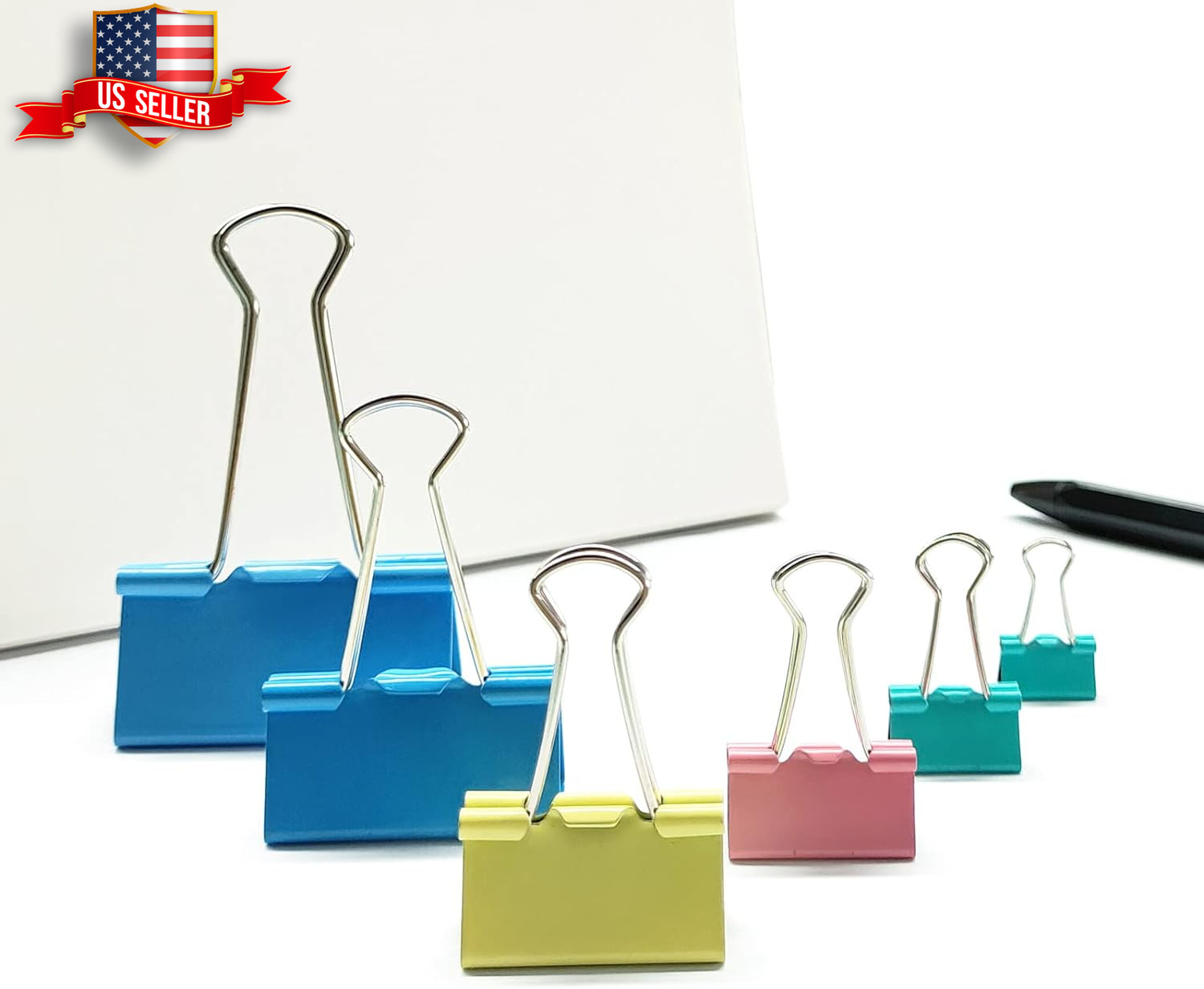Assorted Metal Binder Clips 100 Pcs 6 Sizes Vibrant Colors Paper Clamps