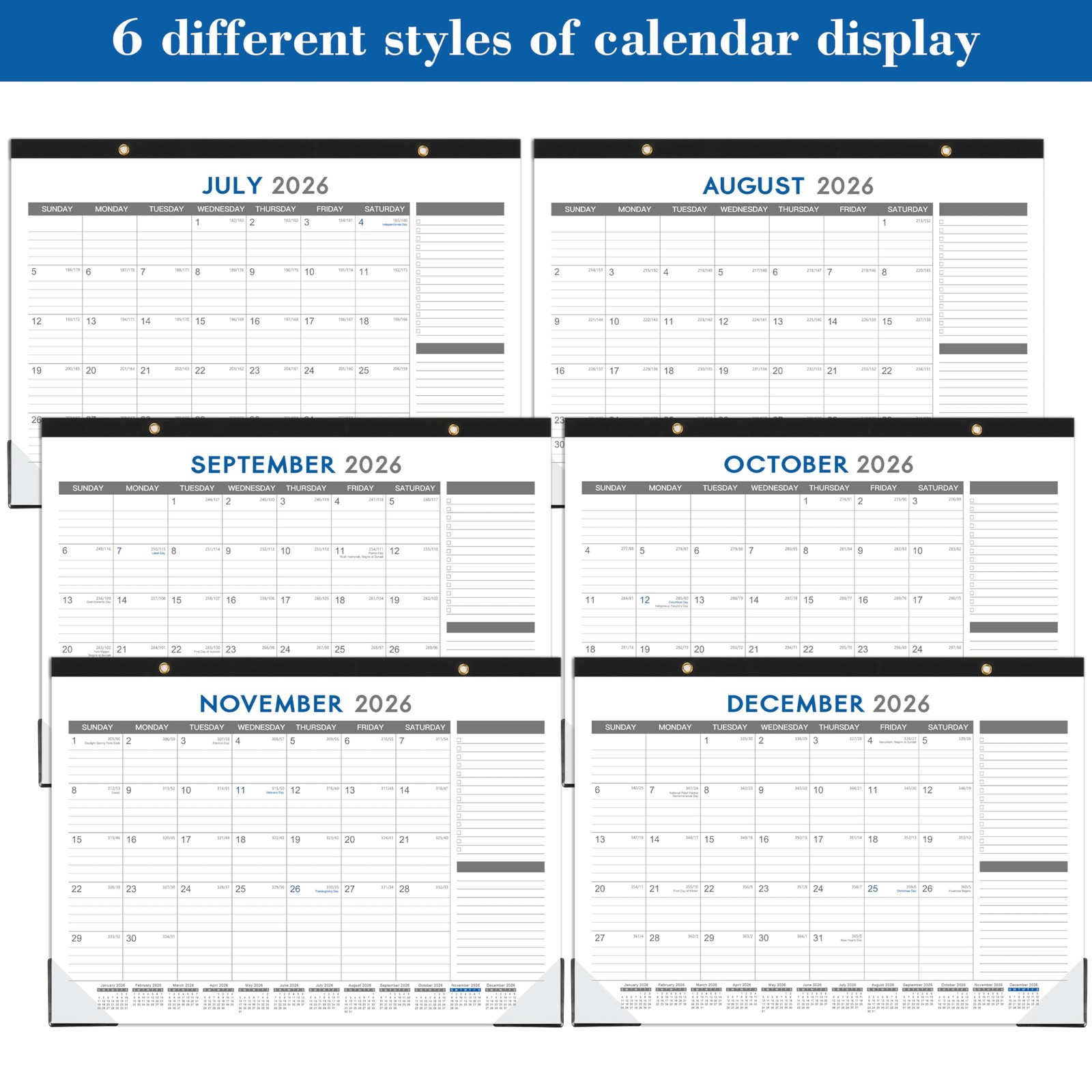 2026-2027 Desk Calendar – July 2026 – Dec 2027, 18 Months 17″ x 12″, black