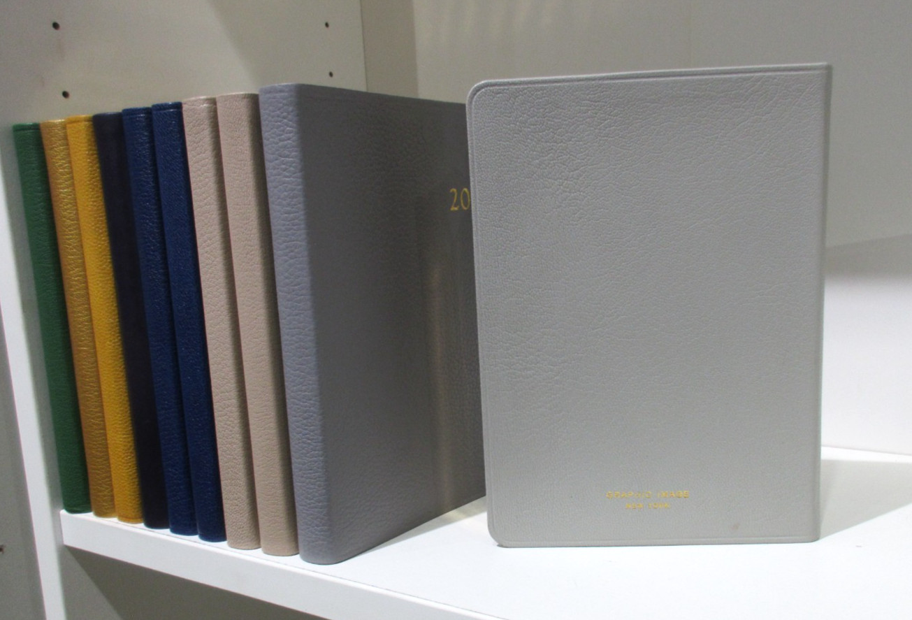 2026 Datebook Notebook Goatskin Leather Cover Graphic Image Light Gray