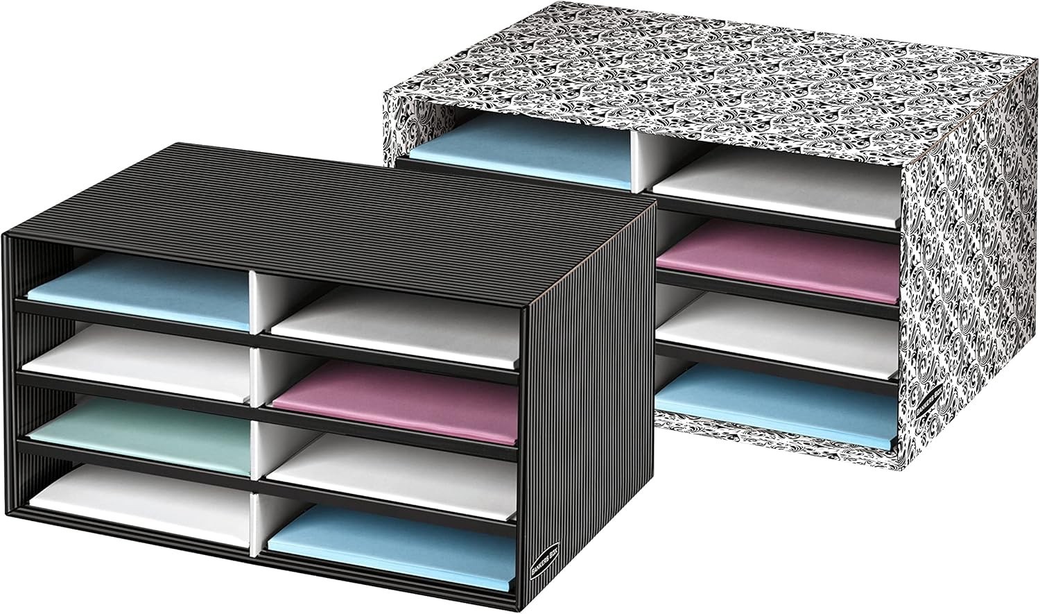 Bankers Box Decorative Eight Compartment Literature Sorter, Letter, Black/Gray