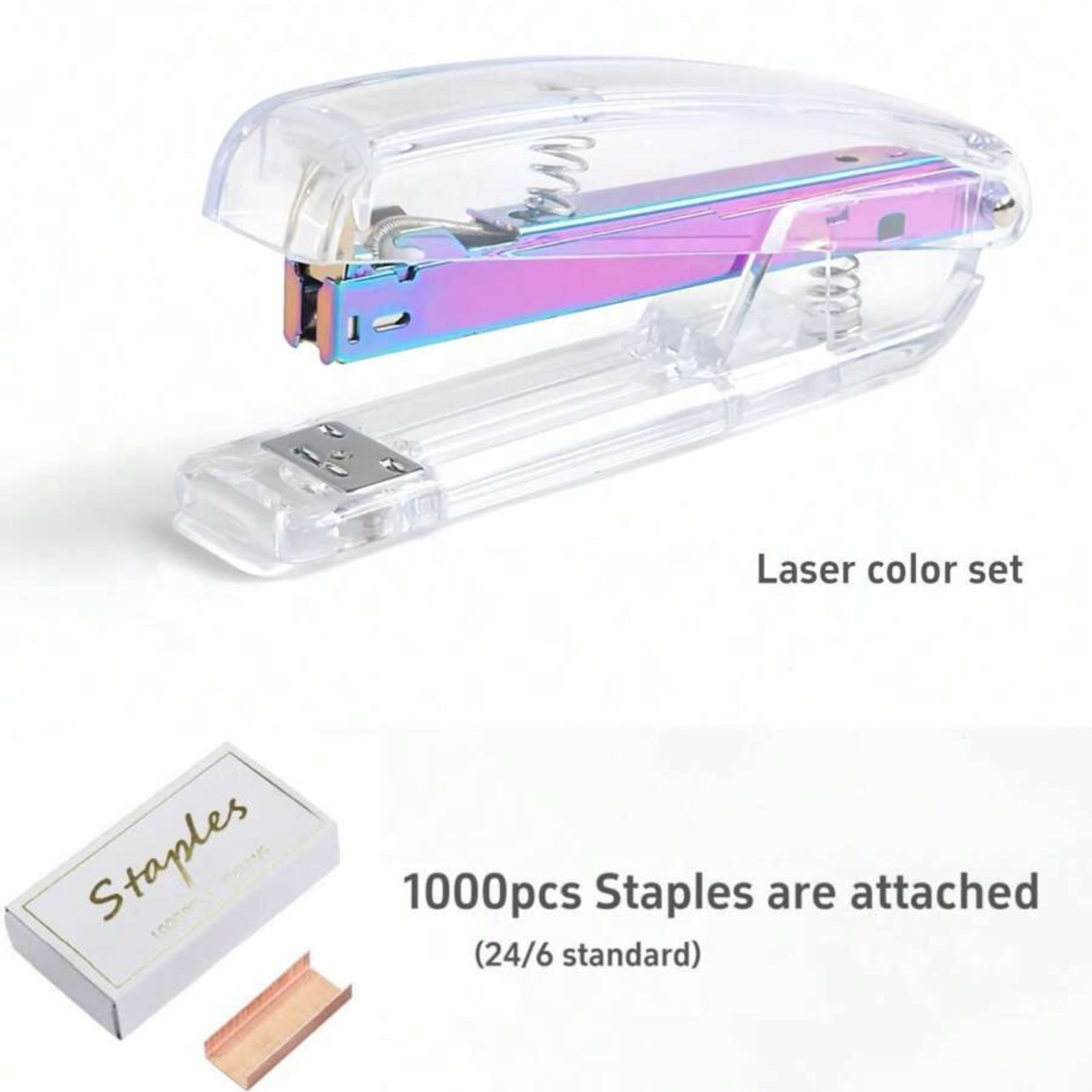 Transparent Stapler Acrylic with 1000pcs Staples 24/6 Office School Binding Tool