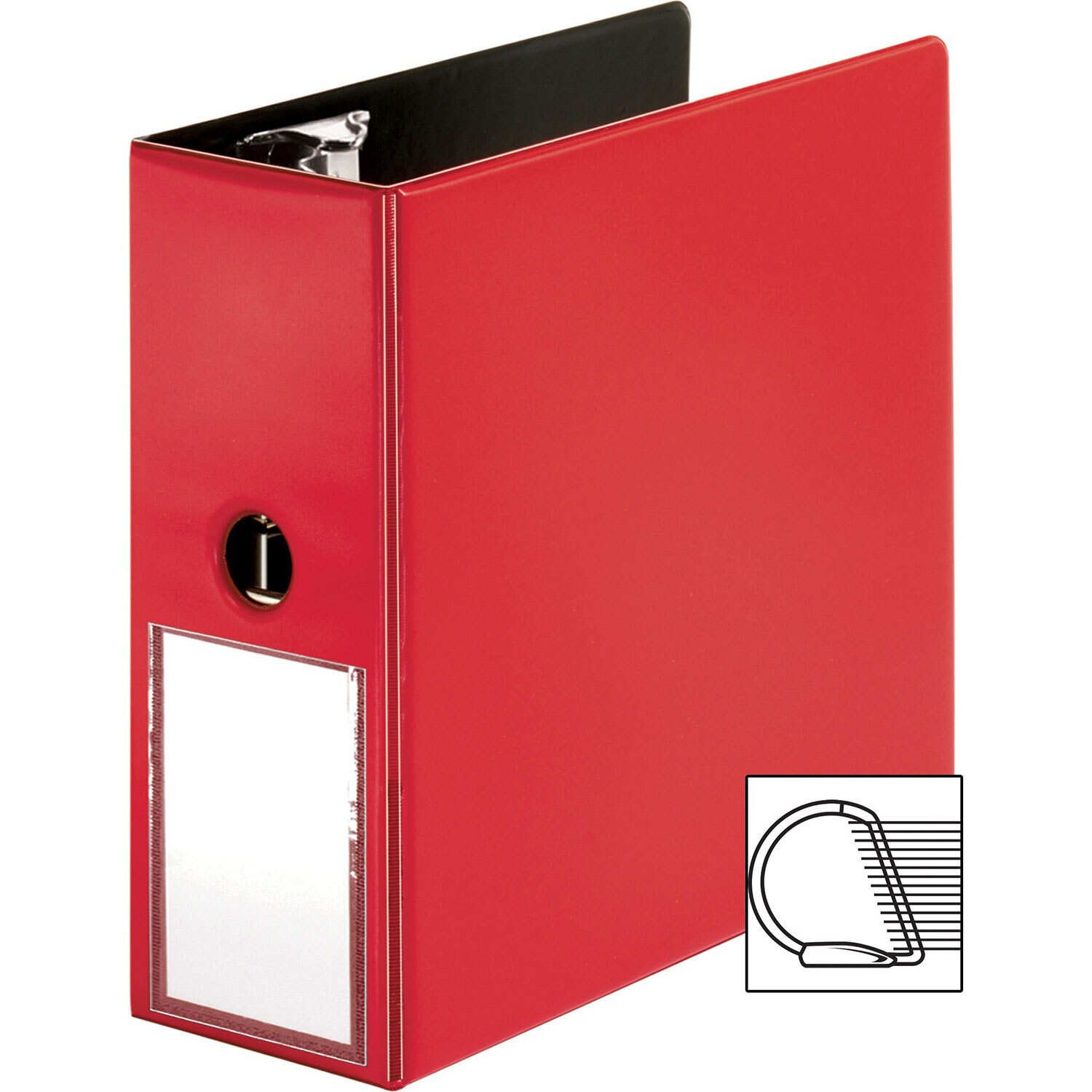 Business Source Slanted D-Ring Binder with Label Holder, 5″, Red