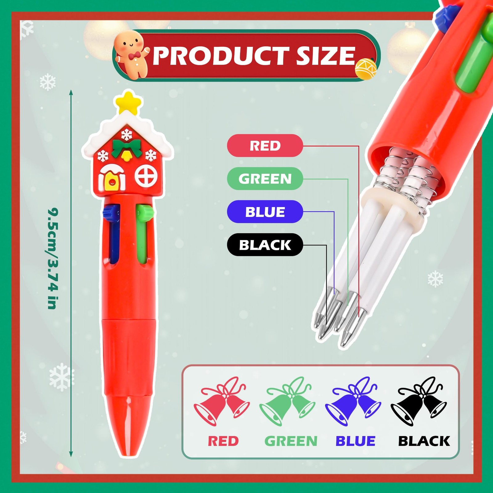 LiYiQ 100 PCS Christmas 4-in-1 Multicolor Pens Bulk for Kids Christmas Stocki…