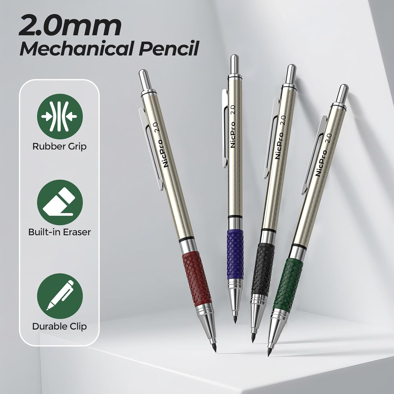 4 PCS Premium 2.0 Mm Mechanical Pencils Set, 108 Colored & Black (HB 2B) Lead Re
