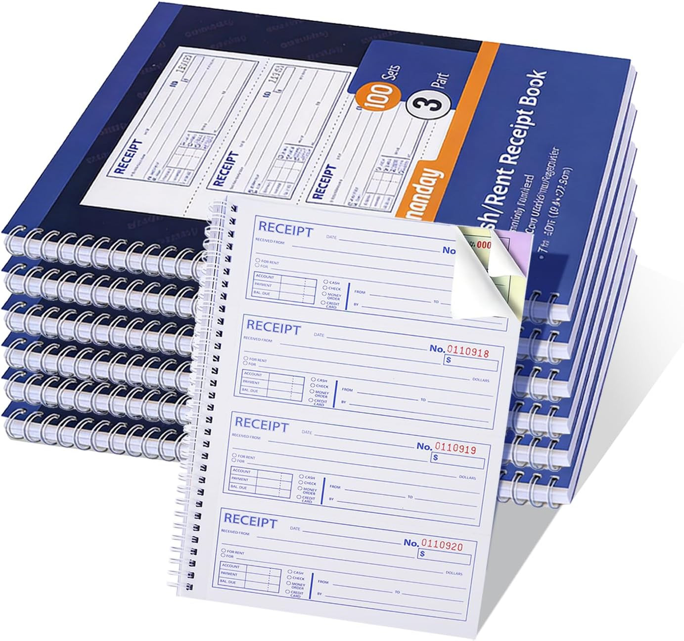 6 Pack Large Money and Rent Receipt Books with Cardboard Insert,7-5/8″ X