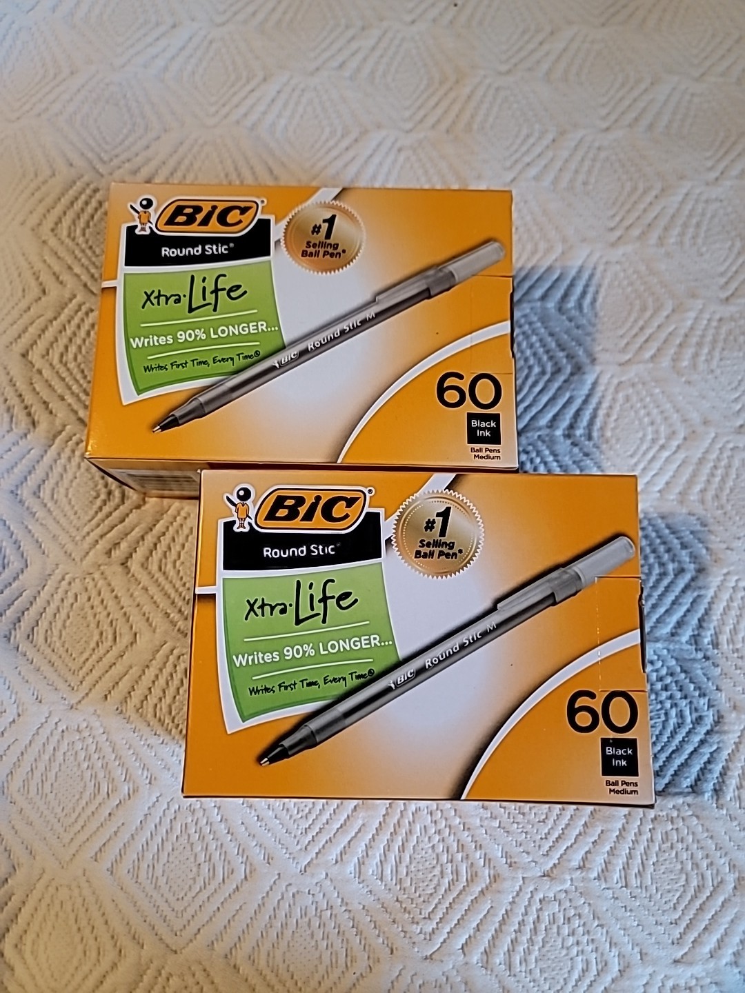 BIC Round Stic Xtra Life Ball Pen Medium Point 1.0 mm Black 60- Count 2 Boxes