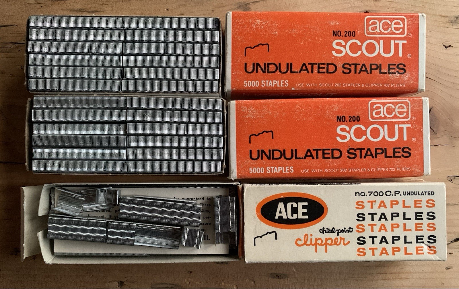 Vintage Ace Scout 200 & Clipper 700 Undulated Staples Lot of 3 Boxes