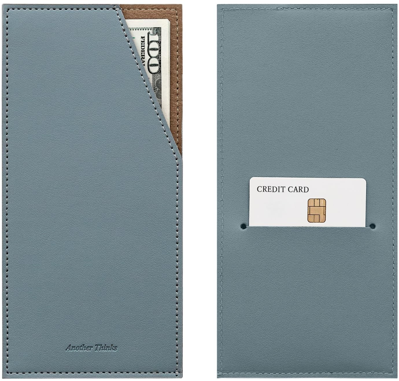 Fog Blue PU Leather Card Cash Money Envelope Holder Travel Budgeting 1 PCS
