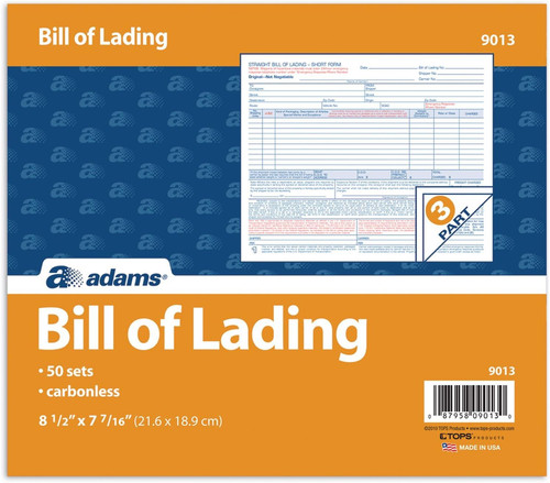 Adams Bill of Lading Short Form, 8.5 X 7.5 Inches, 3-part, 8-1/2W x 7L, White
