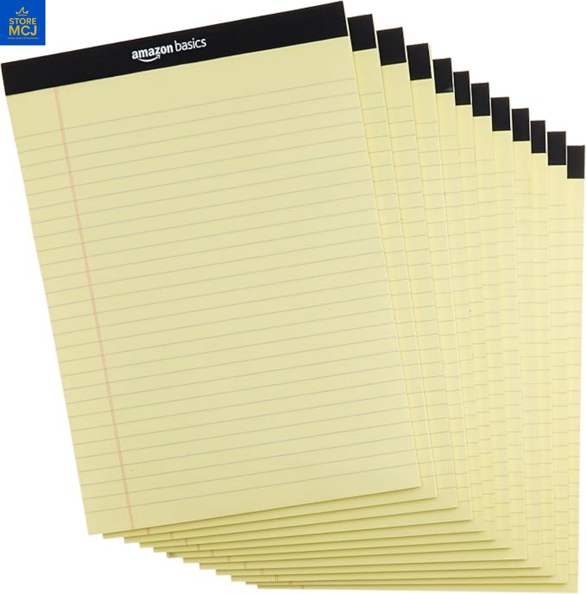 Amazon Basics Wide Ruled Notepads 8.5×11.75 Canary 600 Sheets 12 Pack